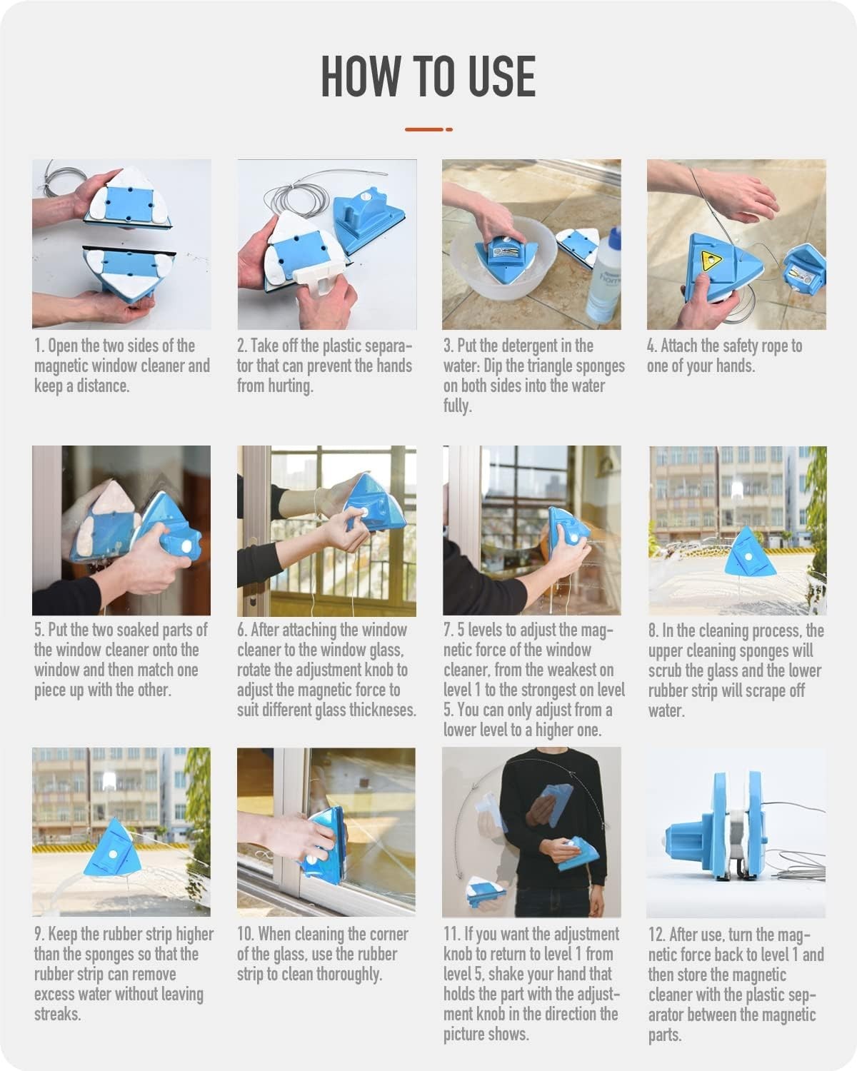 All-Around Magnetic Window Cleaner with Water-Storing Sponge – Safe & Effective
