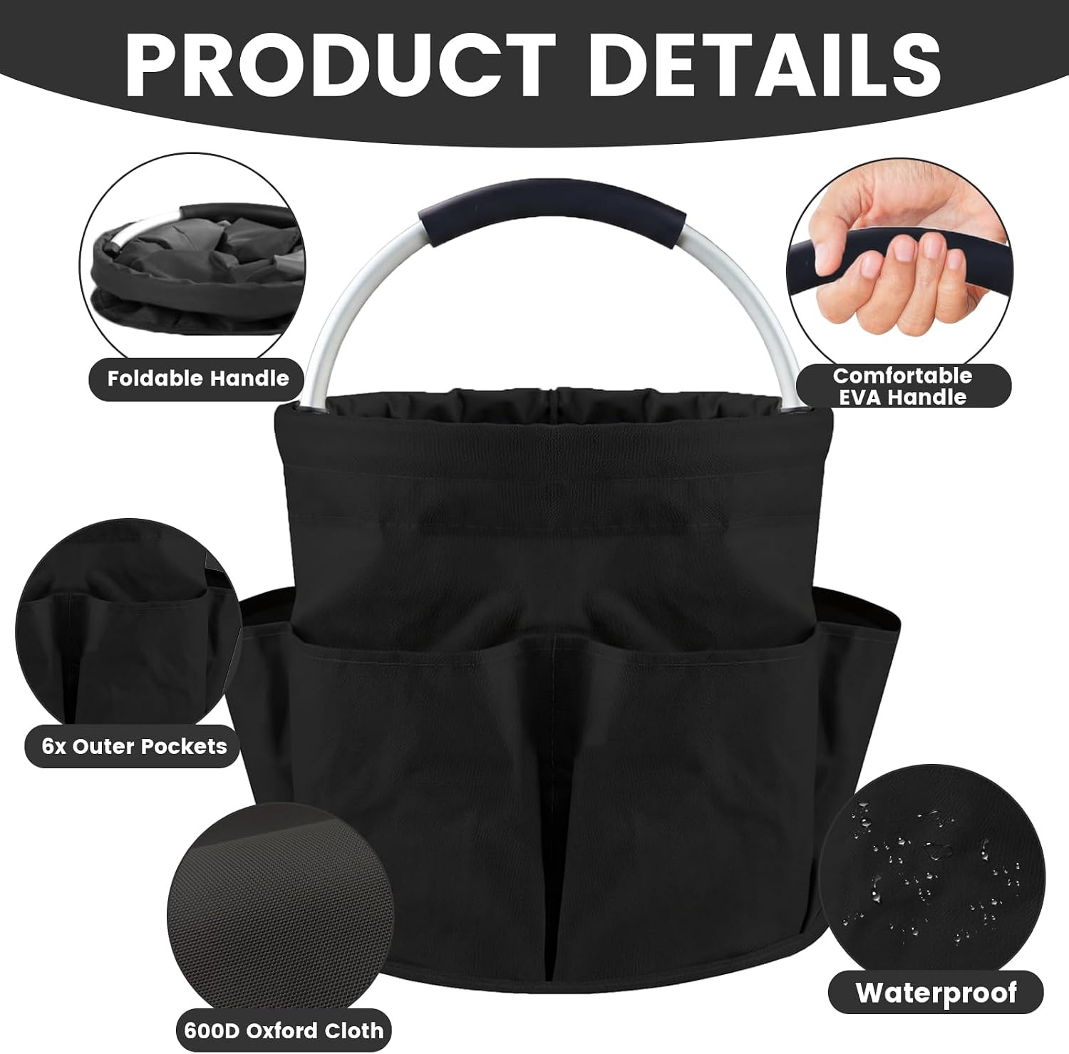 Cleaning Caddy with Handle and 6 Pockets, 17L Cleaning Supplies Organizer, 600D
