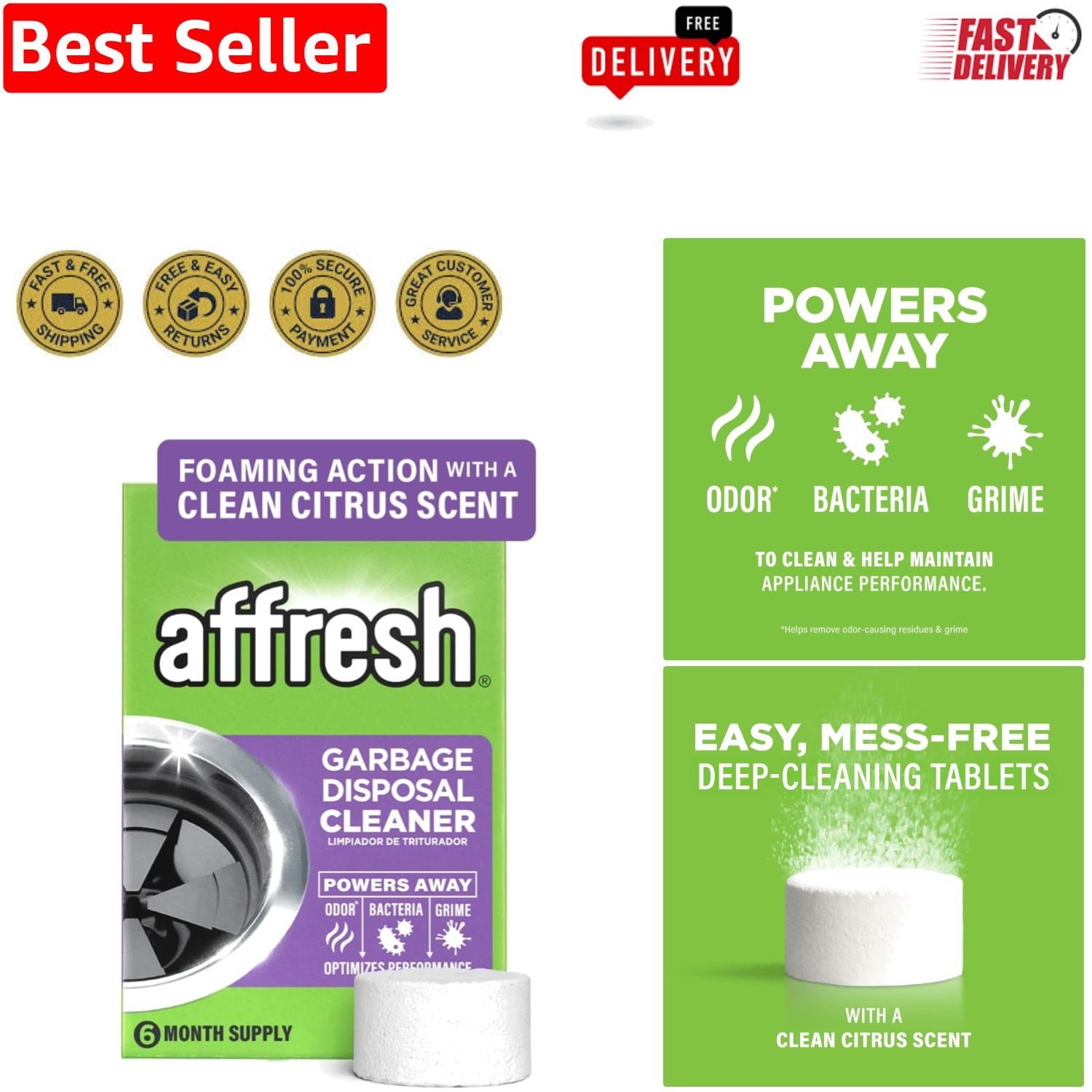 6 Supply of Citrus-Scented Garbage Disposal Cleaner – EPA Safe & Trusted