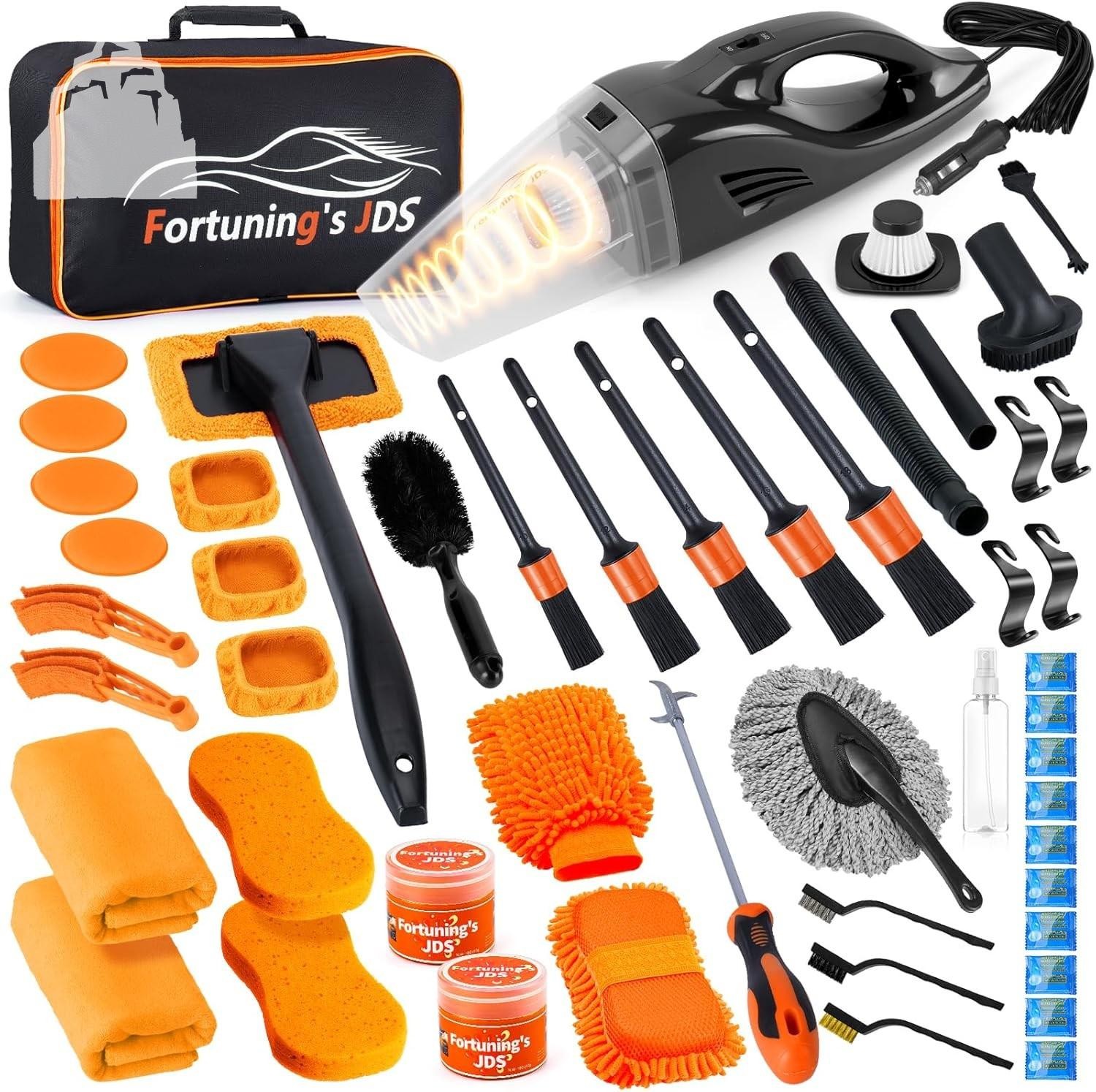 Car Detailing Kit 61 PC Interior Cleaner Auto Wash Brush Vacuum Set