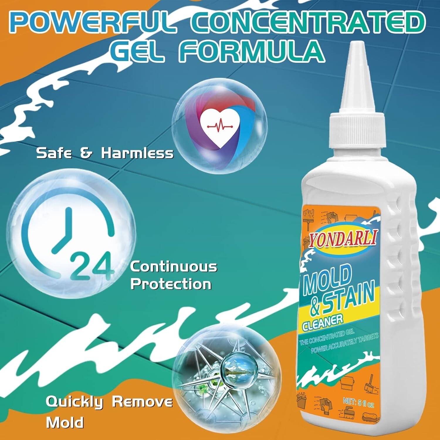 Stain Remover Cleaning Gel for Bathroom Kitchen Sink Tiles 5 oz (3-pk)