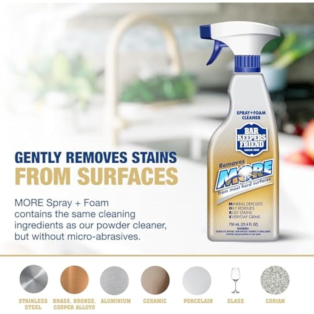 Bar Keepers Friend 2-Pack Bundle: More Spray & Foam Cleaner (25.4 oz) + Cooktop
