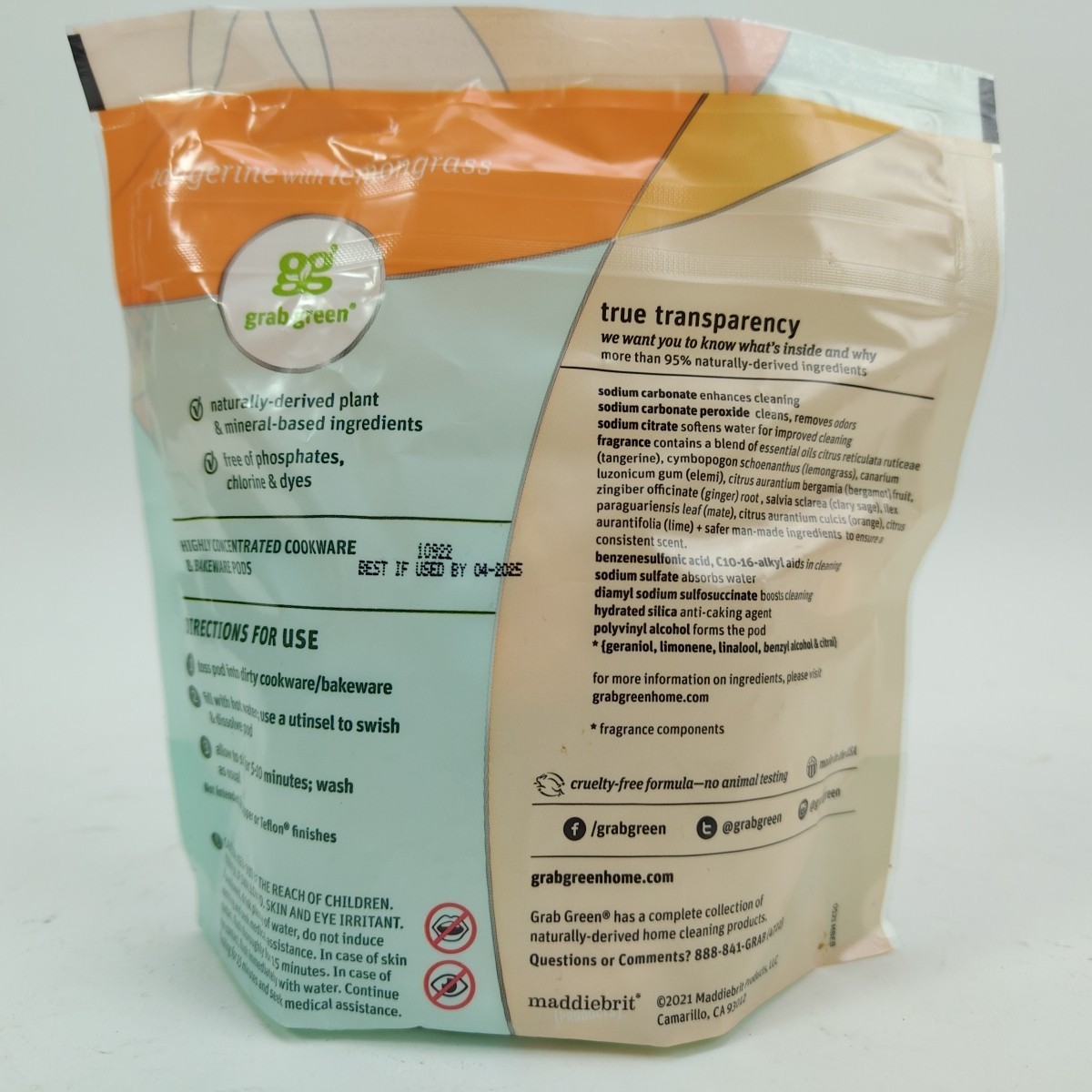 Grab Green Cookware & Bakeware Powder Cleaner Pods (2 Packs Total 30 Pods) 04/25
