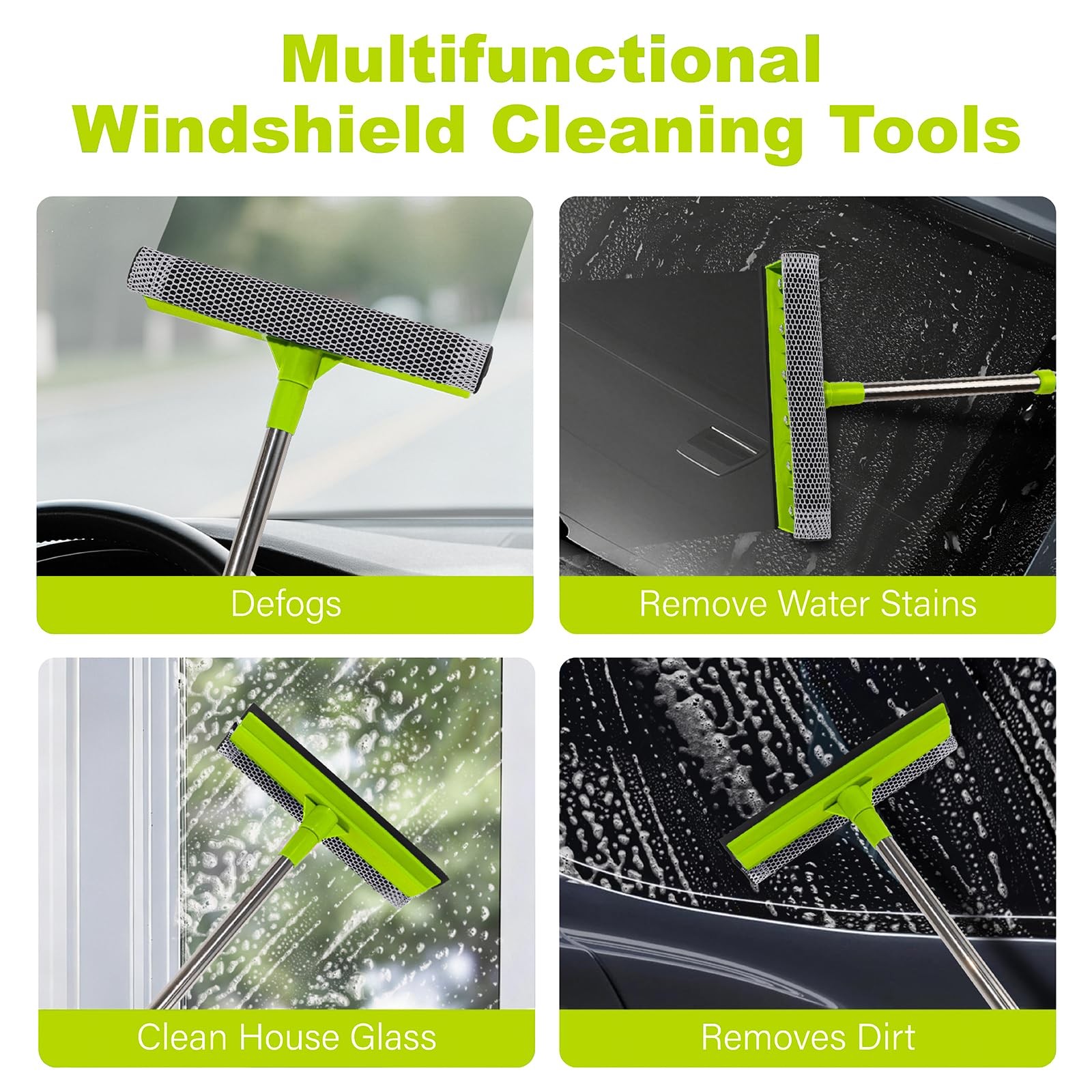 Window Squeegee with 15.7″-27.5″ Retractable Stainless Steel Handle, 2-in-1 W…