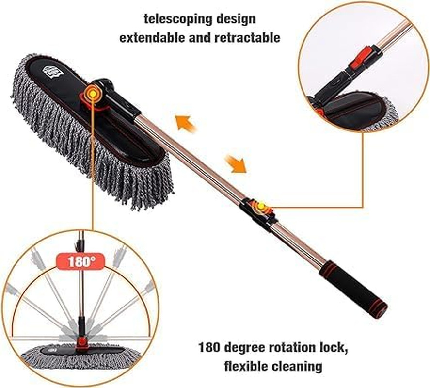 Car Duster Exterior with Extendable Handle, Scratch Free Auto Wash Brush Mop, In