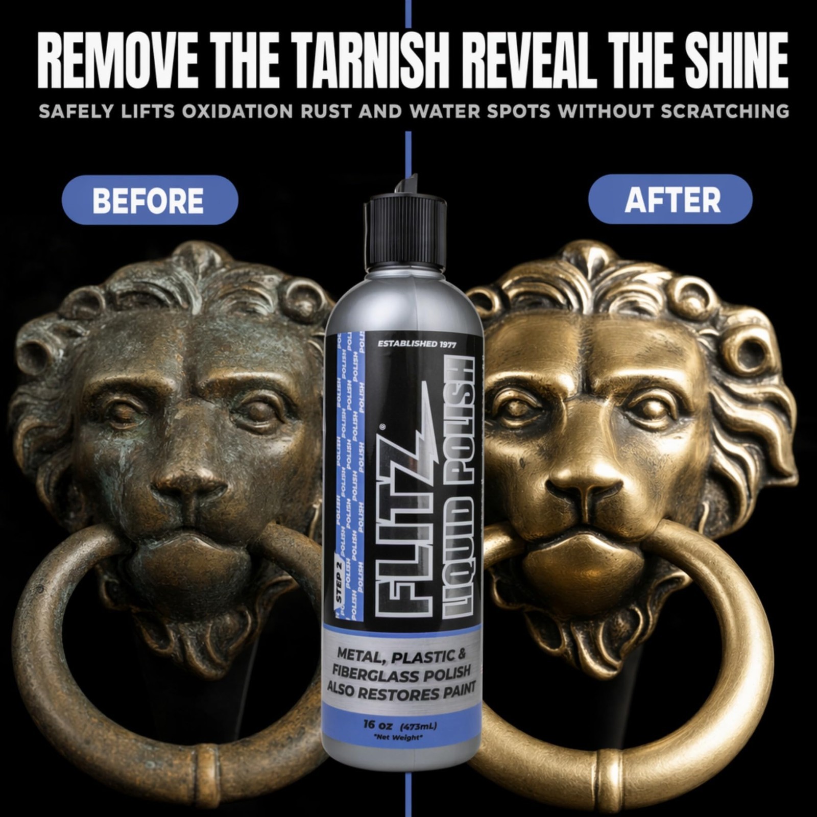 Multi-Purpose Metal Polish Liquid 16oz – Tarnish Remover for Aluminum, Chrome, B