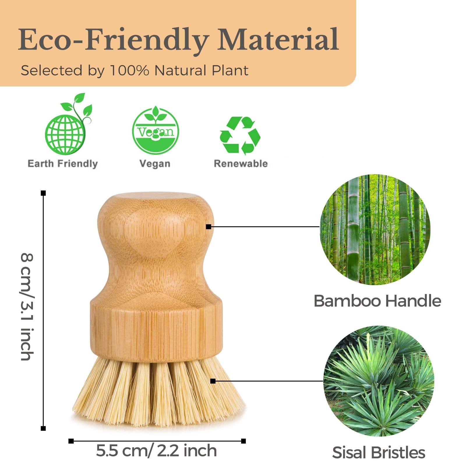 Bamboo Dish Scrub Brush for Kitchen Sink, Natural Wooden Washing Dish Brush S…