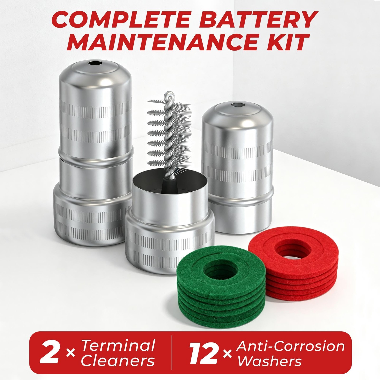 Battery Terminal Cleaners 2 pcs, Plus 12 pcs Battery Terminal AntiCorrosion F…