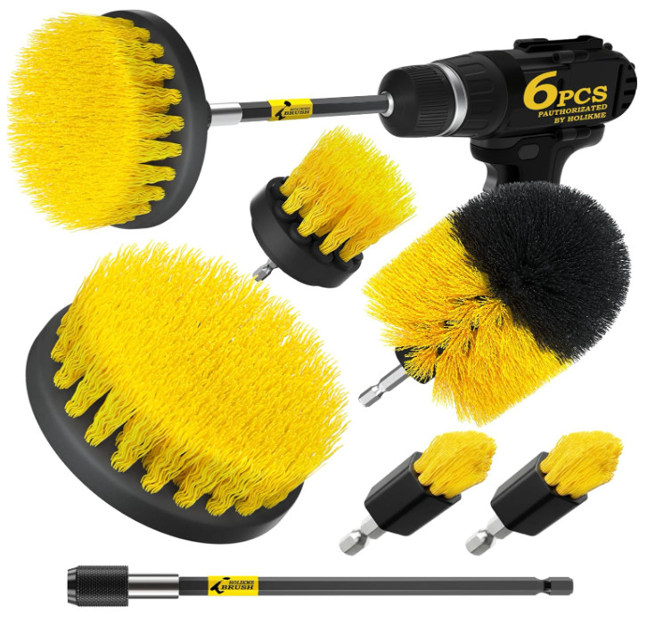 Kit 6 cepillos taladro limpieza, set extensible baño cocina azulejos potente