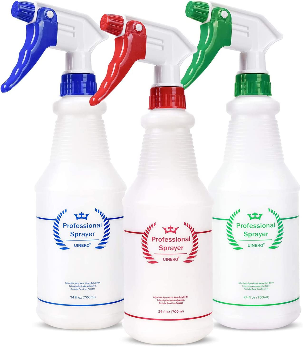 Professional Plastic Spray Bottle Leak Proof with Adjustable Nozzle 24 Oz 3 Pack
