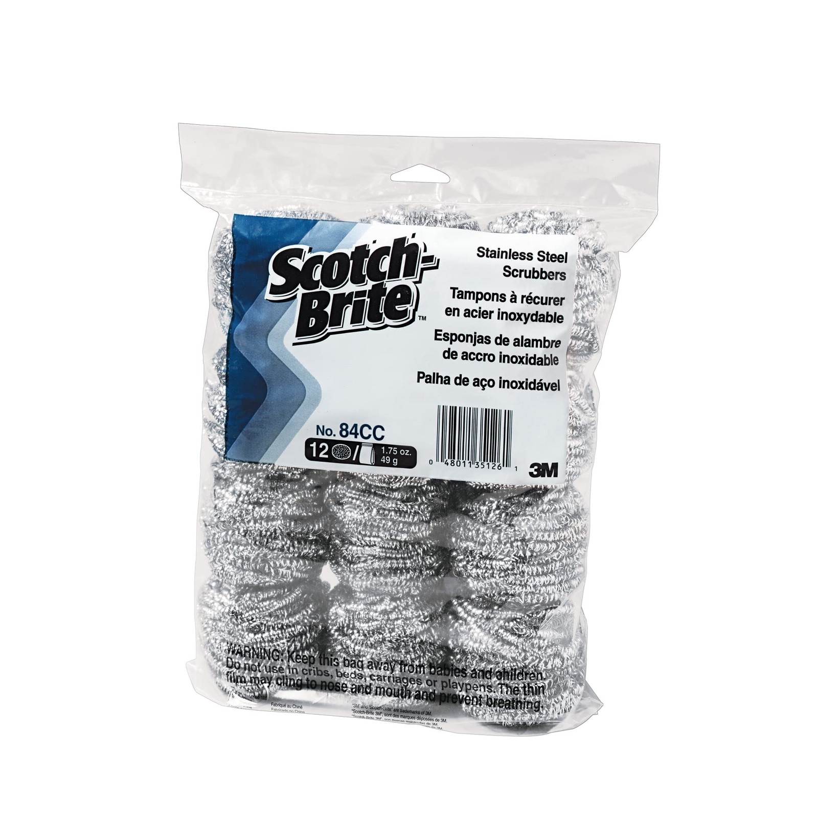 Scotch-Brite Stainless Steel Scrubber 84CC, 1.75 Oz