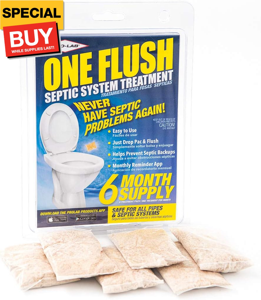 ONE FLUSH – Septic Tank Treatment Packets, 6-Month Supply of Easy-Flush Bacteria
