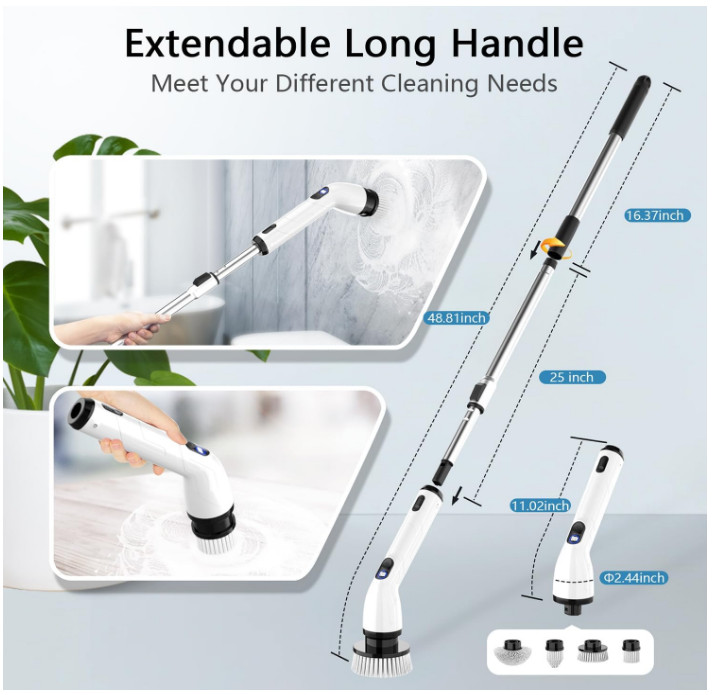 Electric Spin Scrubber, Waterproof Shower Cleaner with LCD & Extension Handle