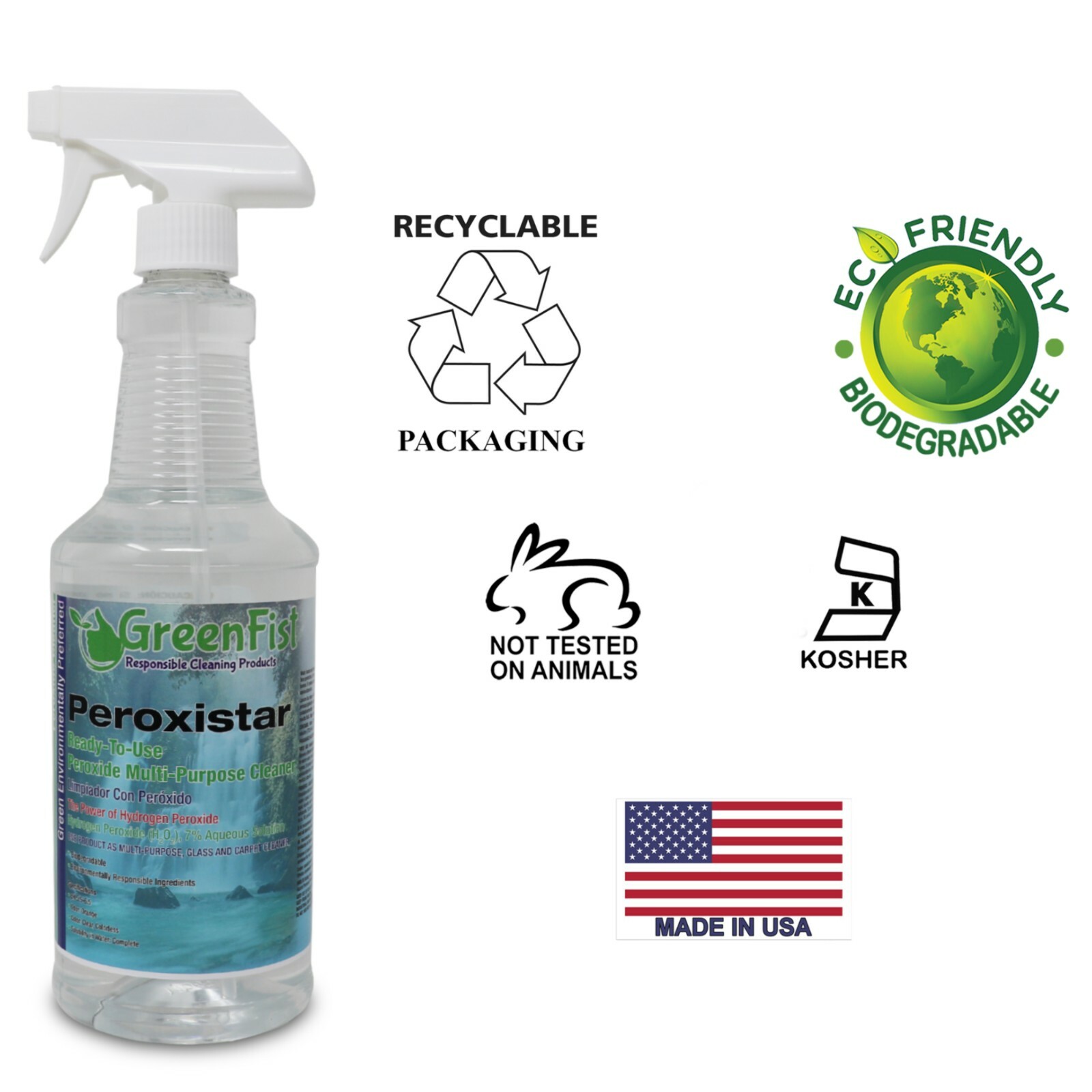 GreenFist Peroxide Cleaner Concentrated 4 X 1 Gallon + Ready to Use 12 X 1 Quart