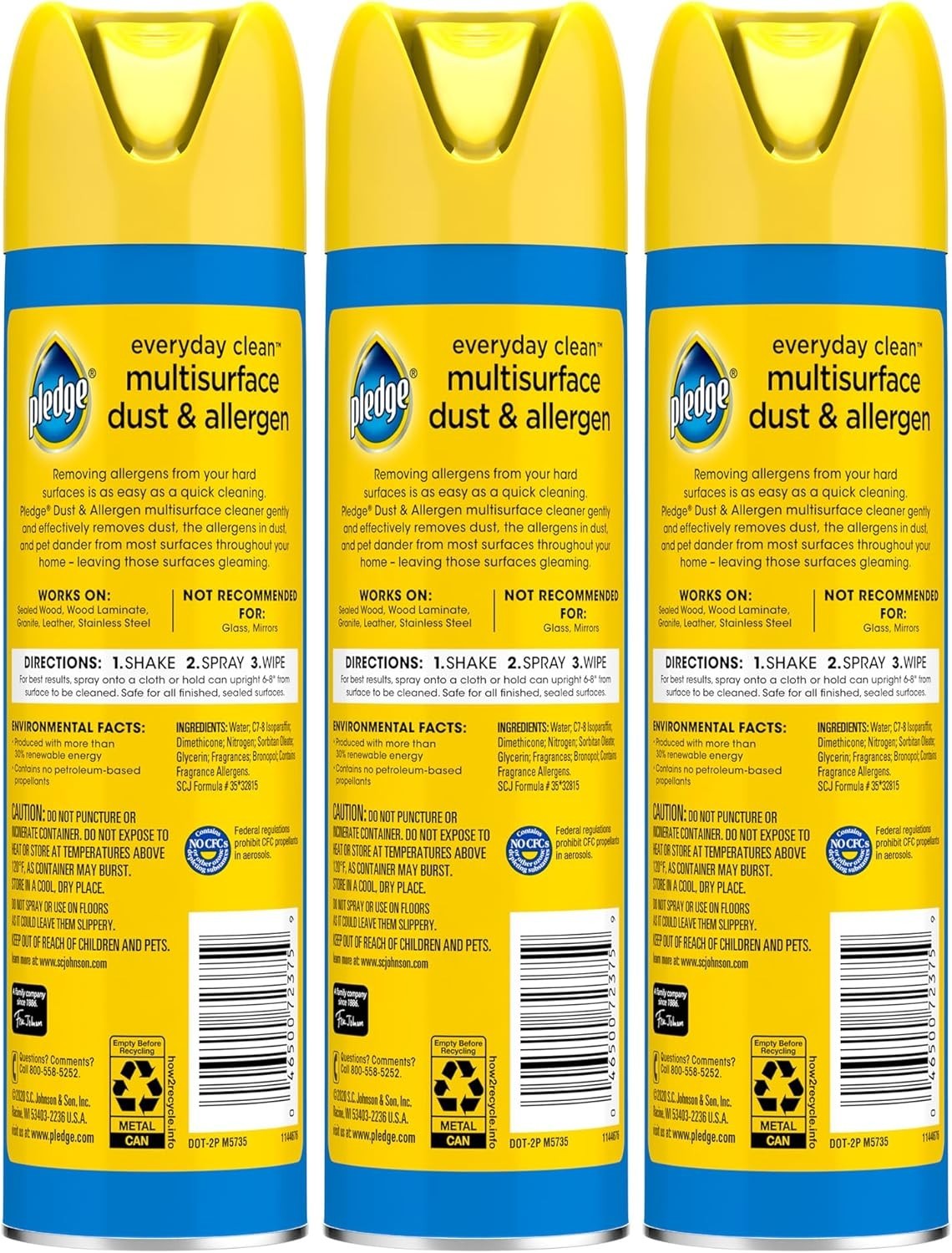 Pledge Dust Eliminating Multisurface Spray – Refreshing Lemon, 9.7oz (3 Bottles)