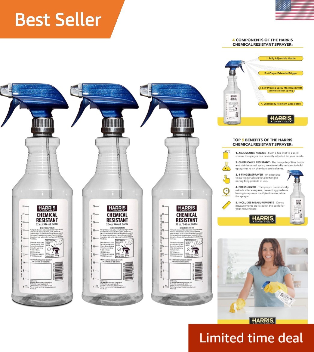 32oz Chemically Resistant Empty Spray Bottles – 3 Count with Trigger