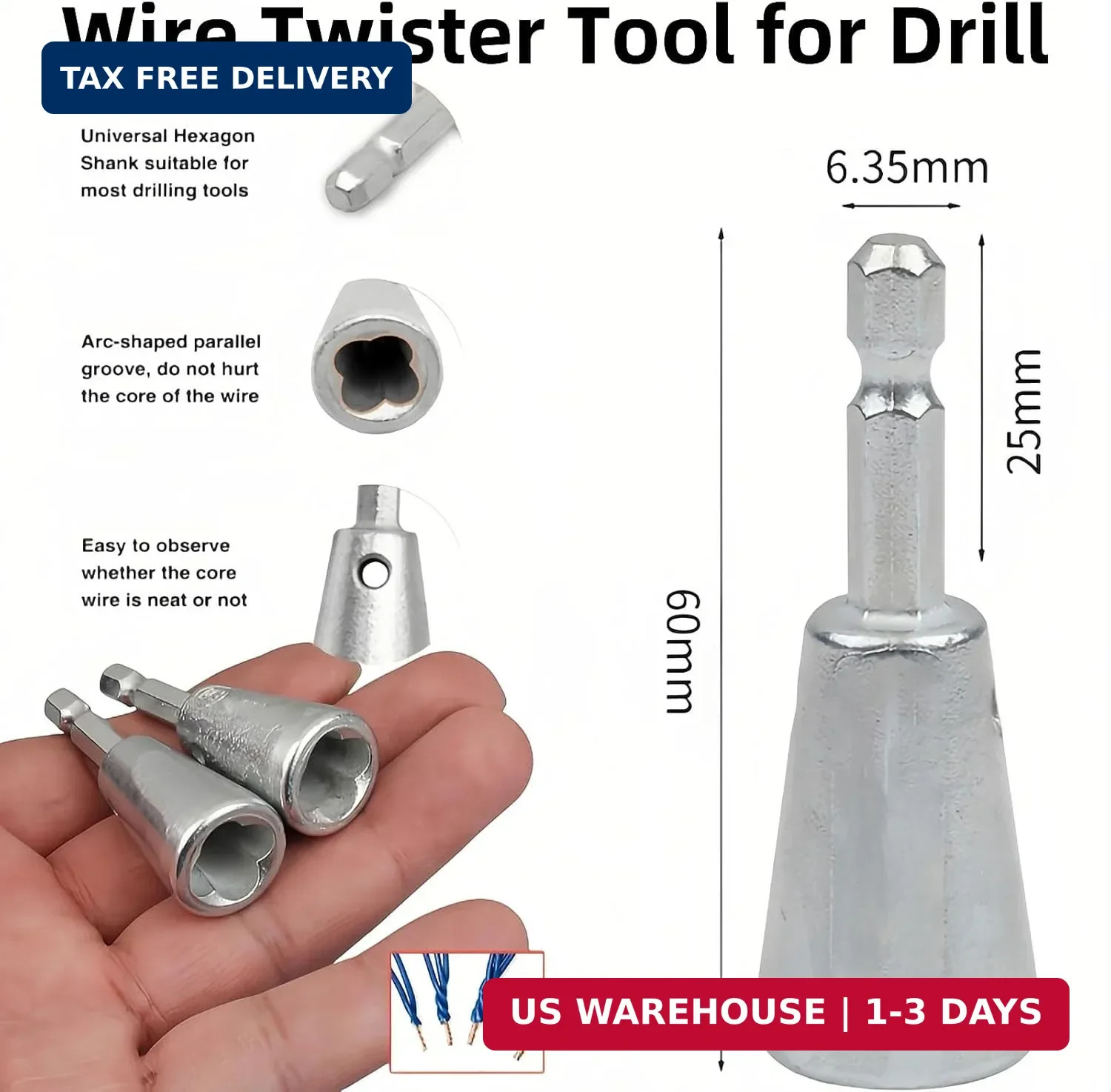 2 Pcs Wire Twister Tool For Drill, 1/4 Inch Hex Shank, Compatible With 9-22 AWG,