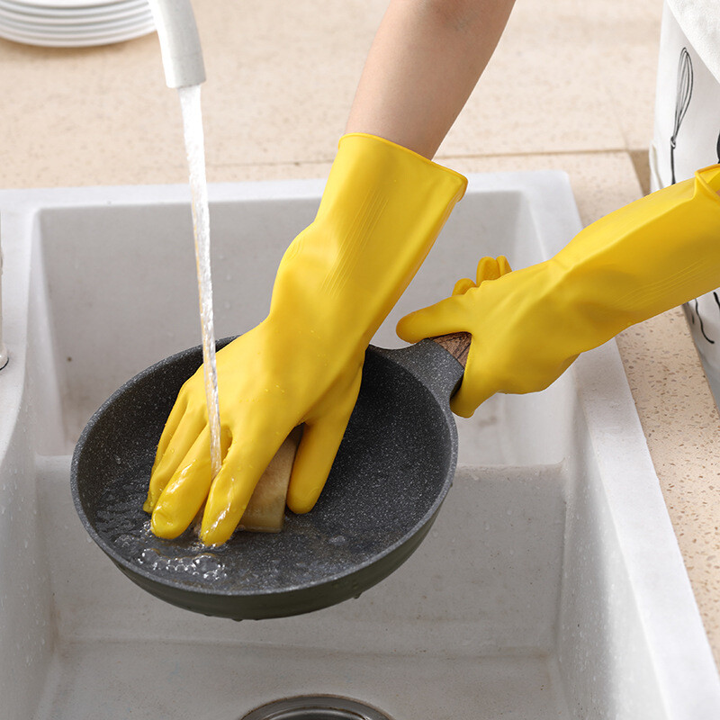 2 Pairs Rubber Gloves Large Long Sleeve Household Washing Up Kitchen Cleaning