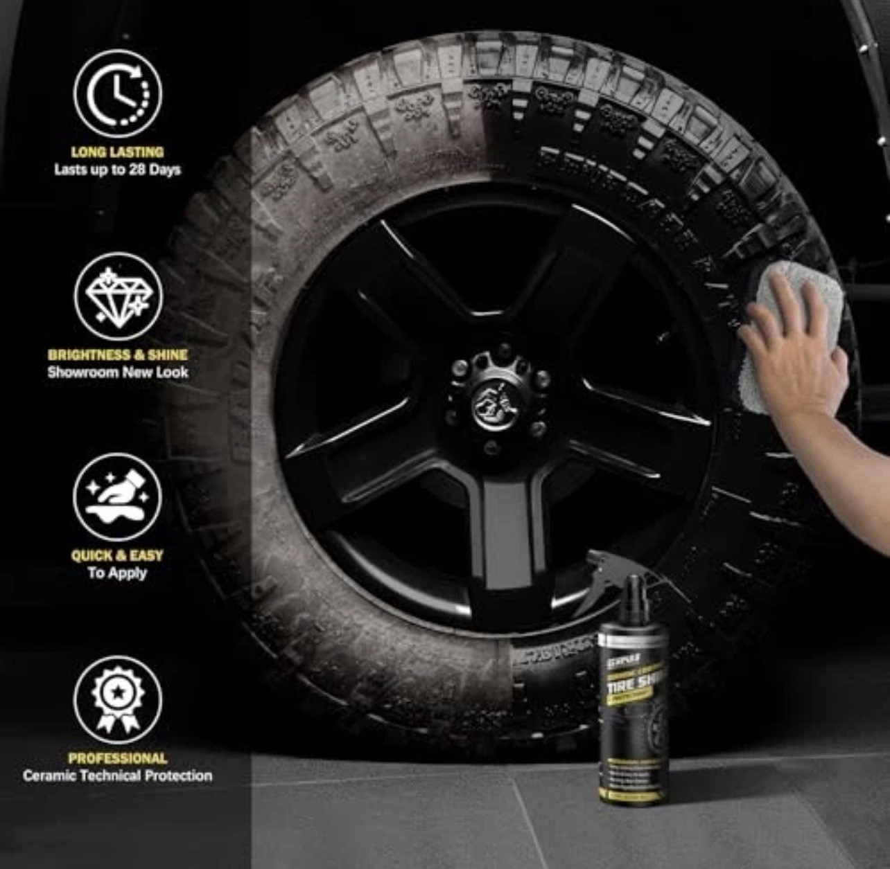 Tire Shine Spray & Dressing – 17.6oz Water-Based Dressing with Applicator Pad |