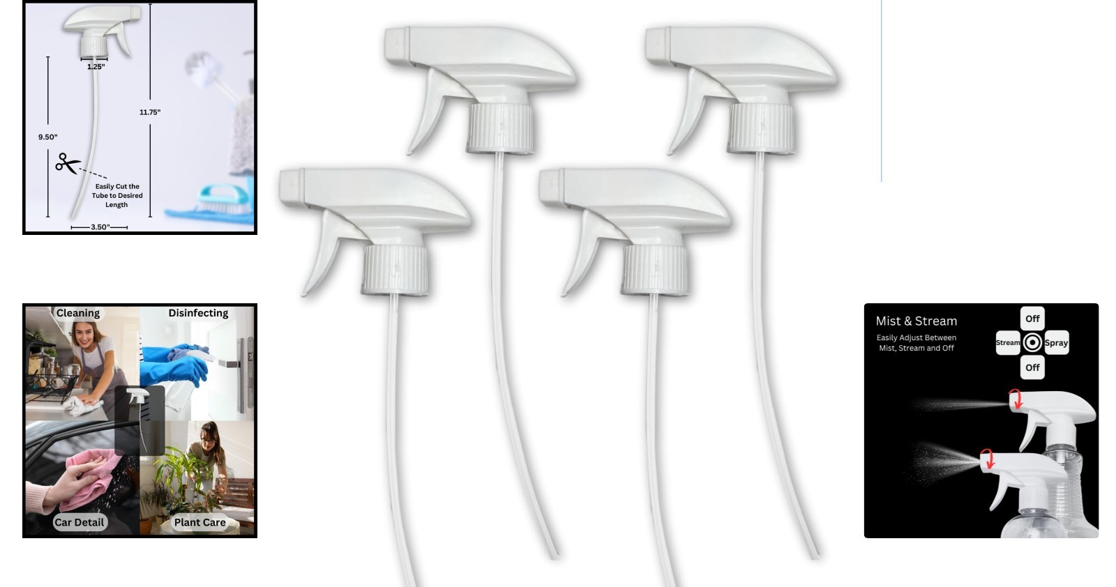 Leak-Proof Trigger Spray Nozzles – 4 Pack Adjustable for 8oz, 16oz, 32oz Bottles