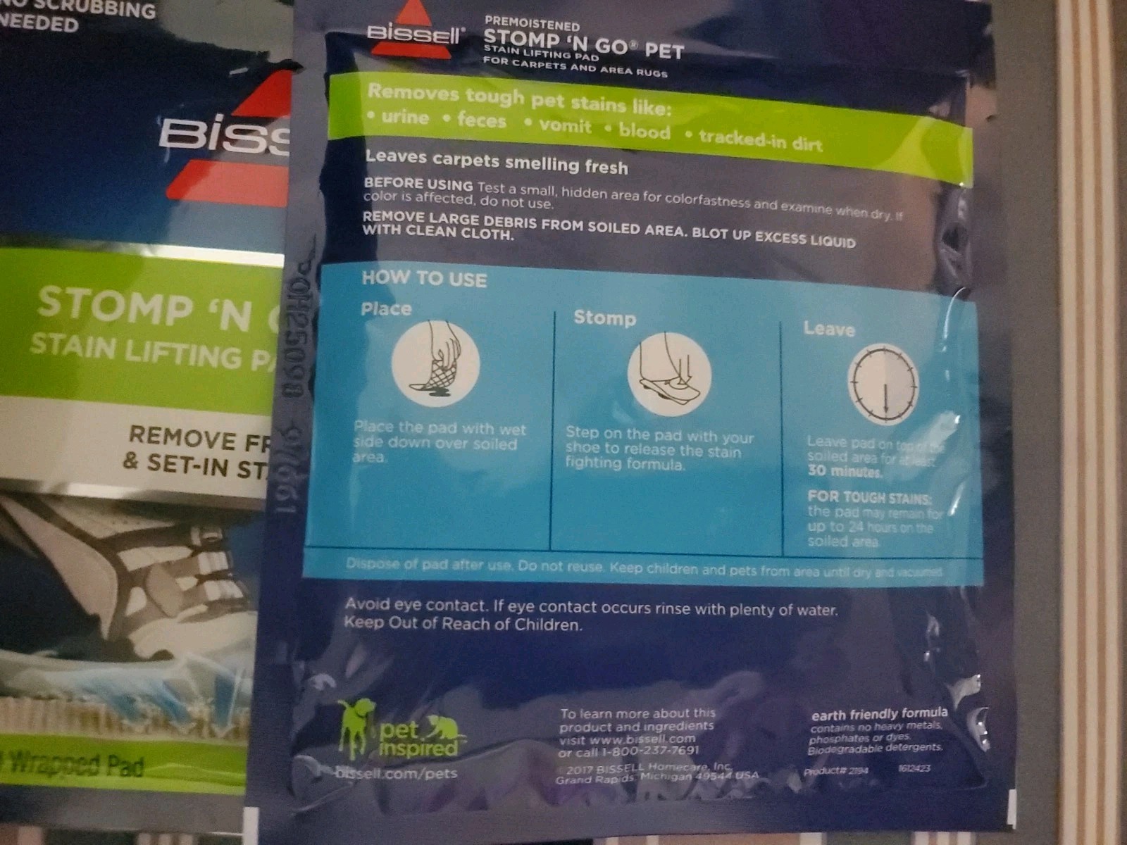 Bissell Stomp ‘n Go Pet Stain Lifting Pads OXY 2 Pack New Carpet Pet Pads
