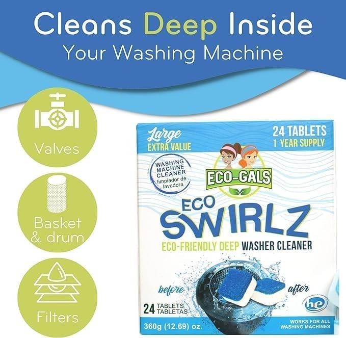 24 Eco-Swirlz Tablets for Deep Cleaning Front & Top Load Washers – HE Compatible