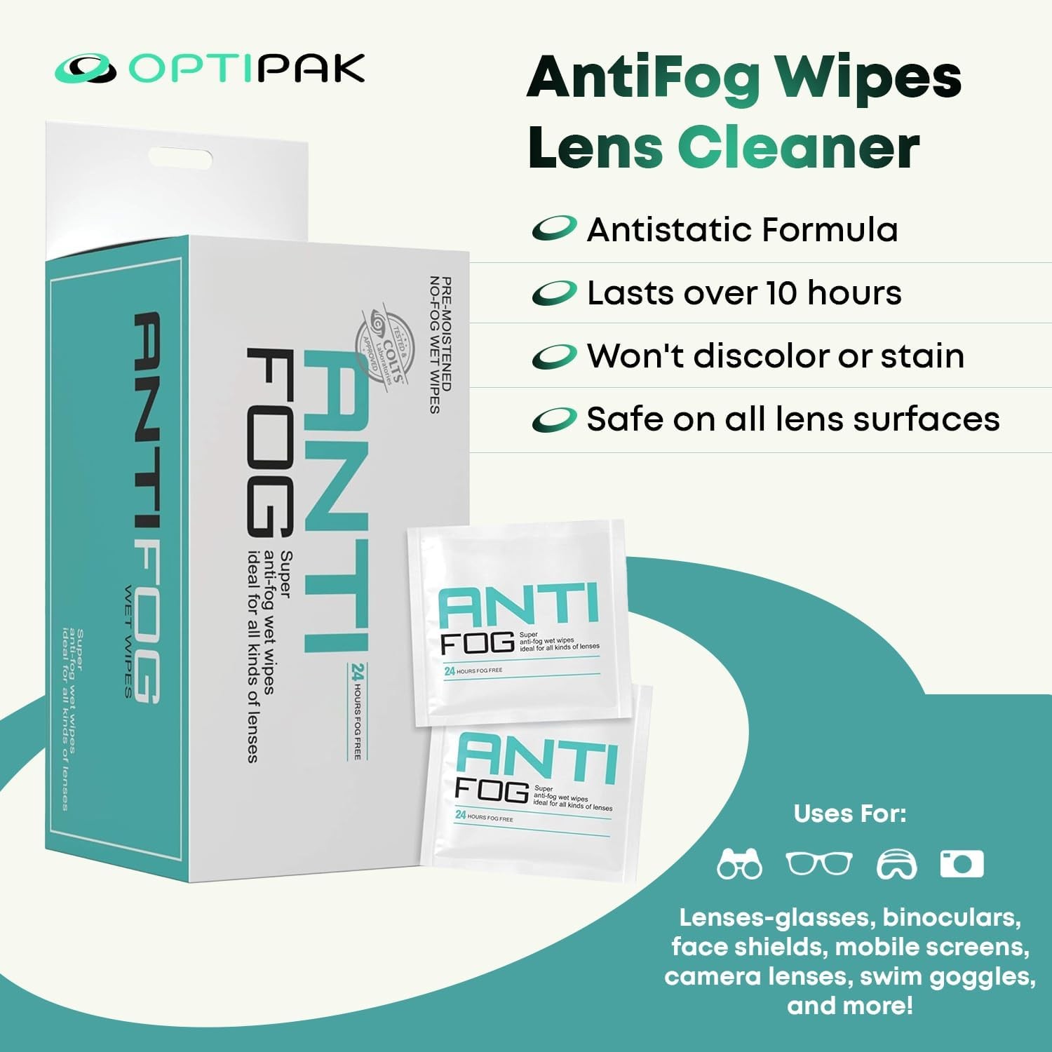 Anti Fog Wipes for Glasses, Binoculars, Face Shields, Ski Masks or Swim