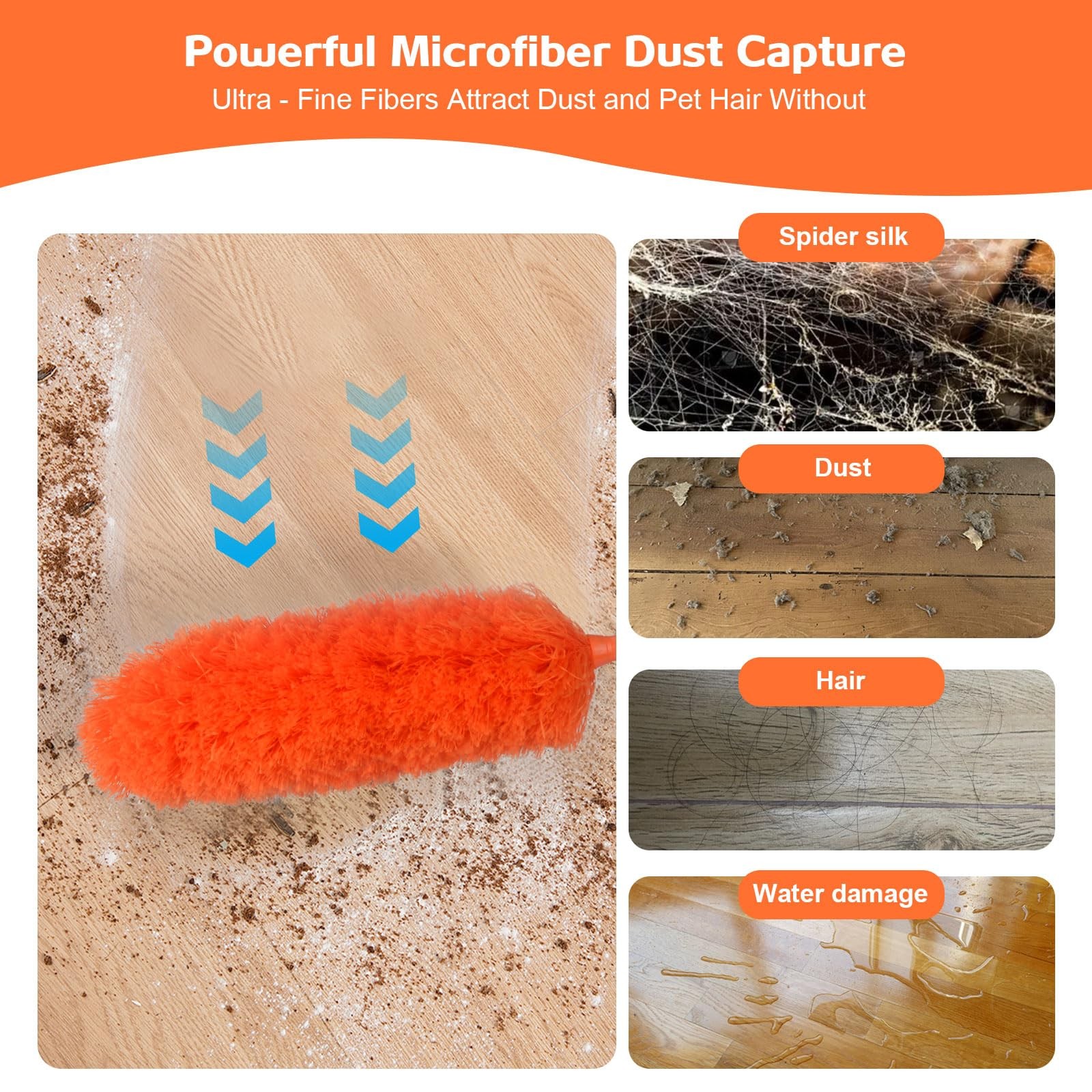Microfiber Feather Duster Extendable 30-100in Telescoping Pole Flex Head Cleaner