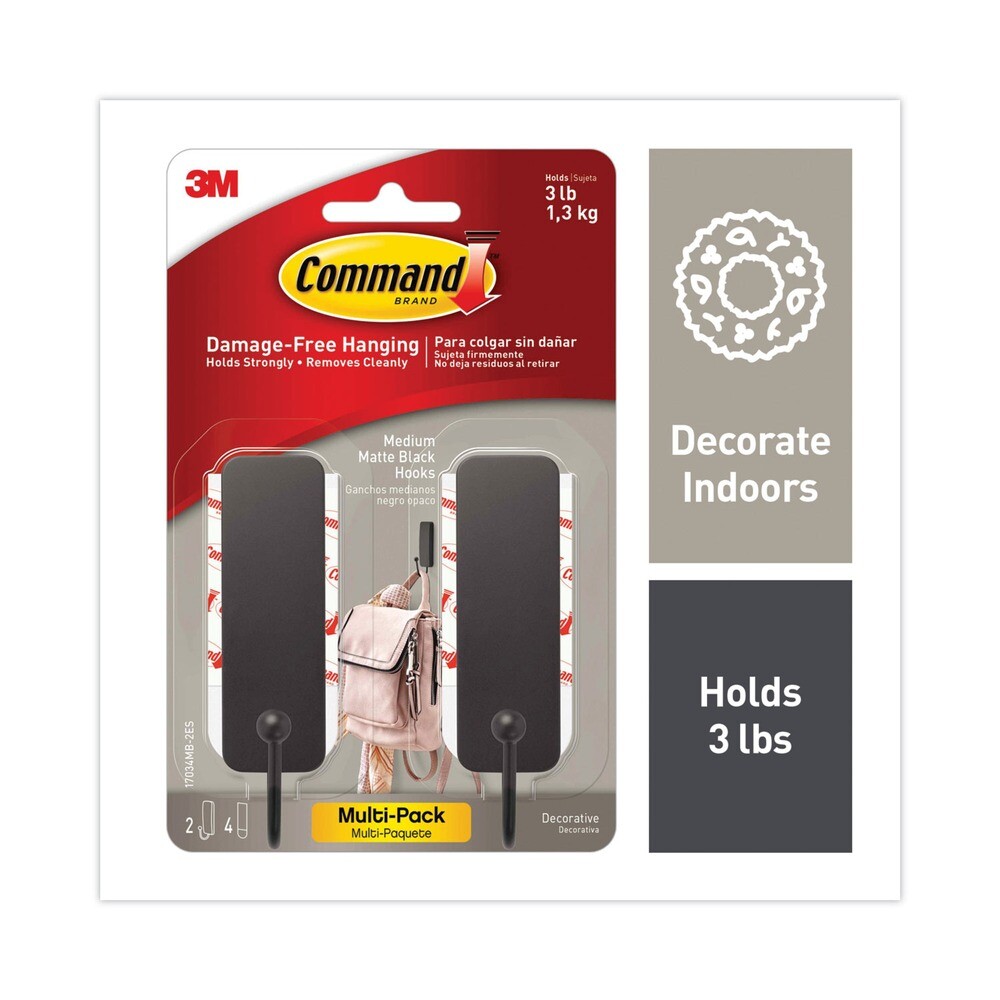 Command 17034MB2ES Plastic Decorative Hooks – Medium Matte Black (2/PK) ZNew