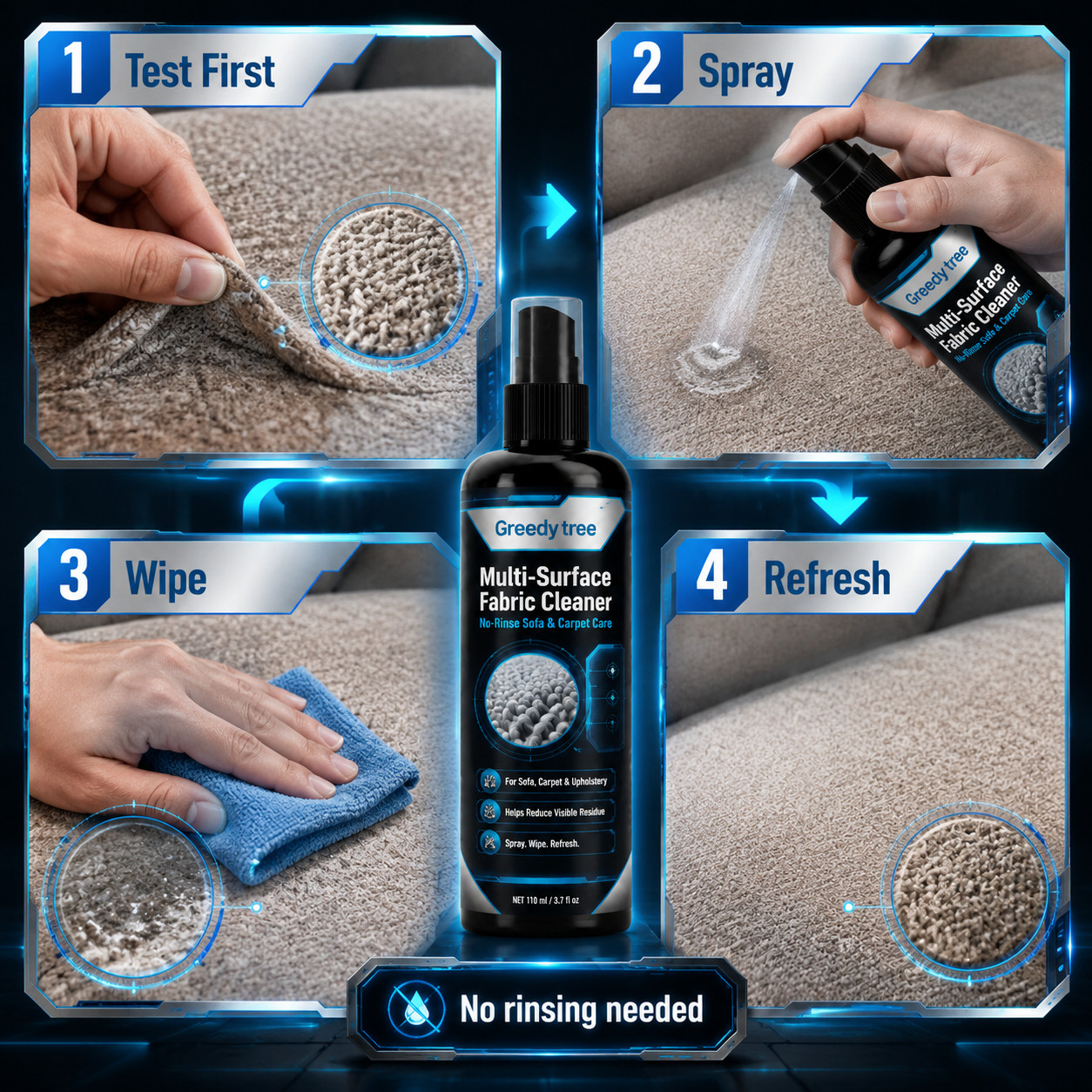 Sofa Mattress Dry Cleaner 110ML, Waterless, for Clothes Carpet Curtain