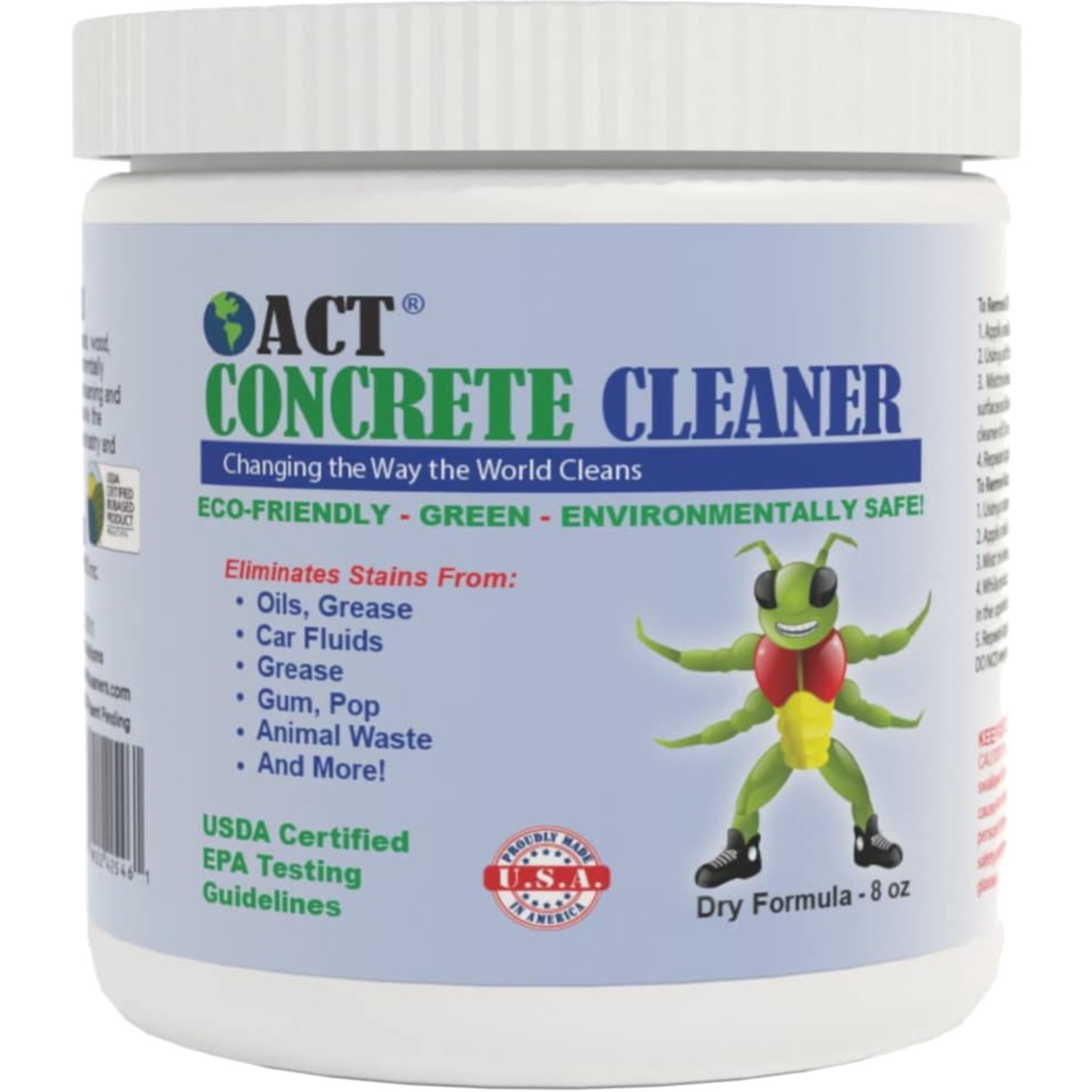 ACT Concrete Cleaner Eco Friendly Dry Powder Oil Stain Remover 8 Oz