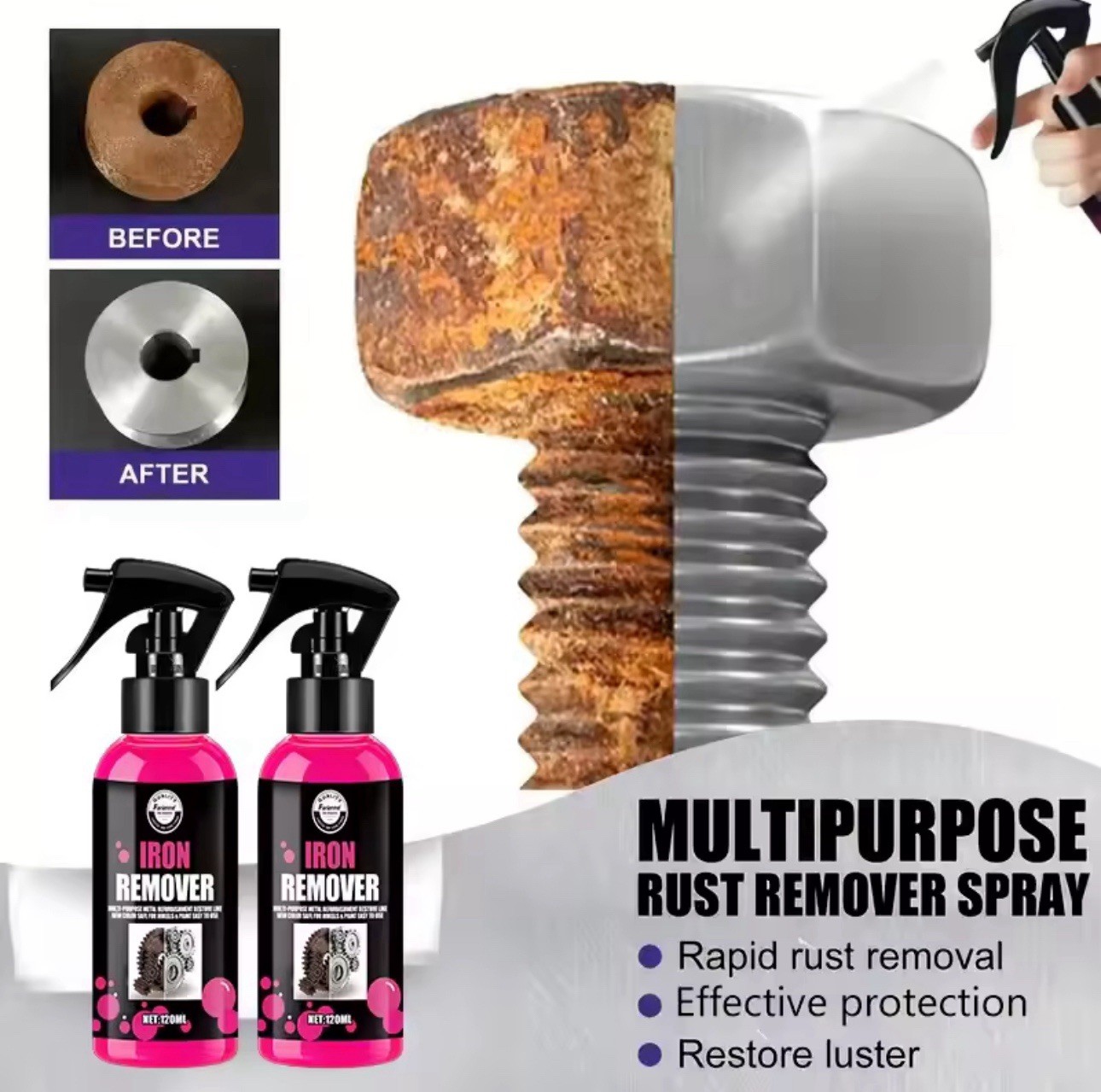 Rust Remover Spray 120ml Metal Cleaner Iron Rust Stain Removal Solution