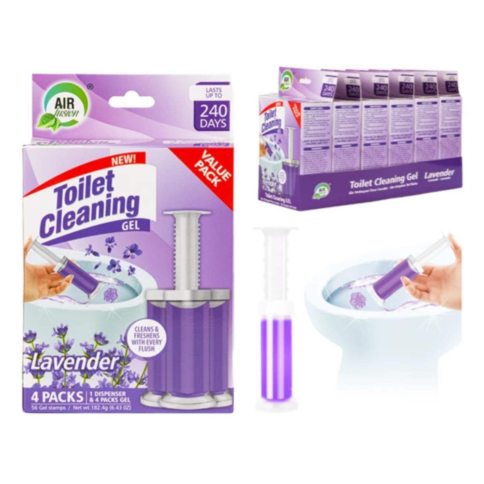 Air Fusion Lavender Scent Toilet Cleaning Gel 56 Stamps 6.43oz 4 Pack
