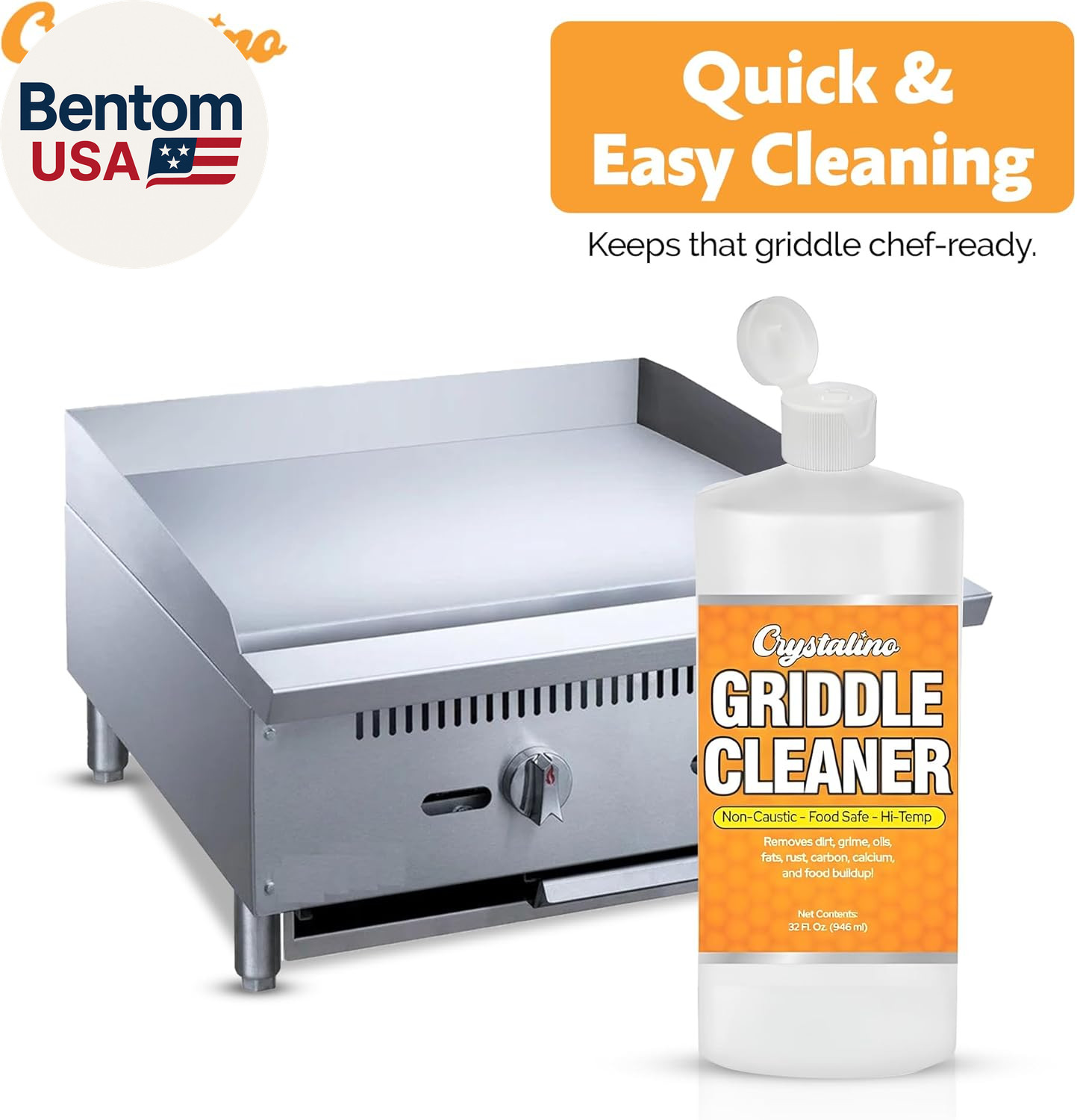 Flat Top Grill Cleaner (32 Fl Oz), Removes Grease, Rust, Fats, Carbon, and Calci