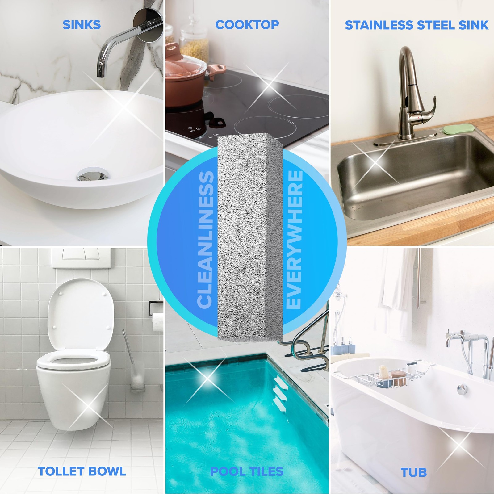 Pumice Stone Cleaner Handle Toilet Bowl Hard Water Ring Remover 6 Pack