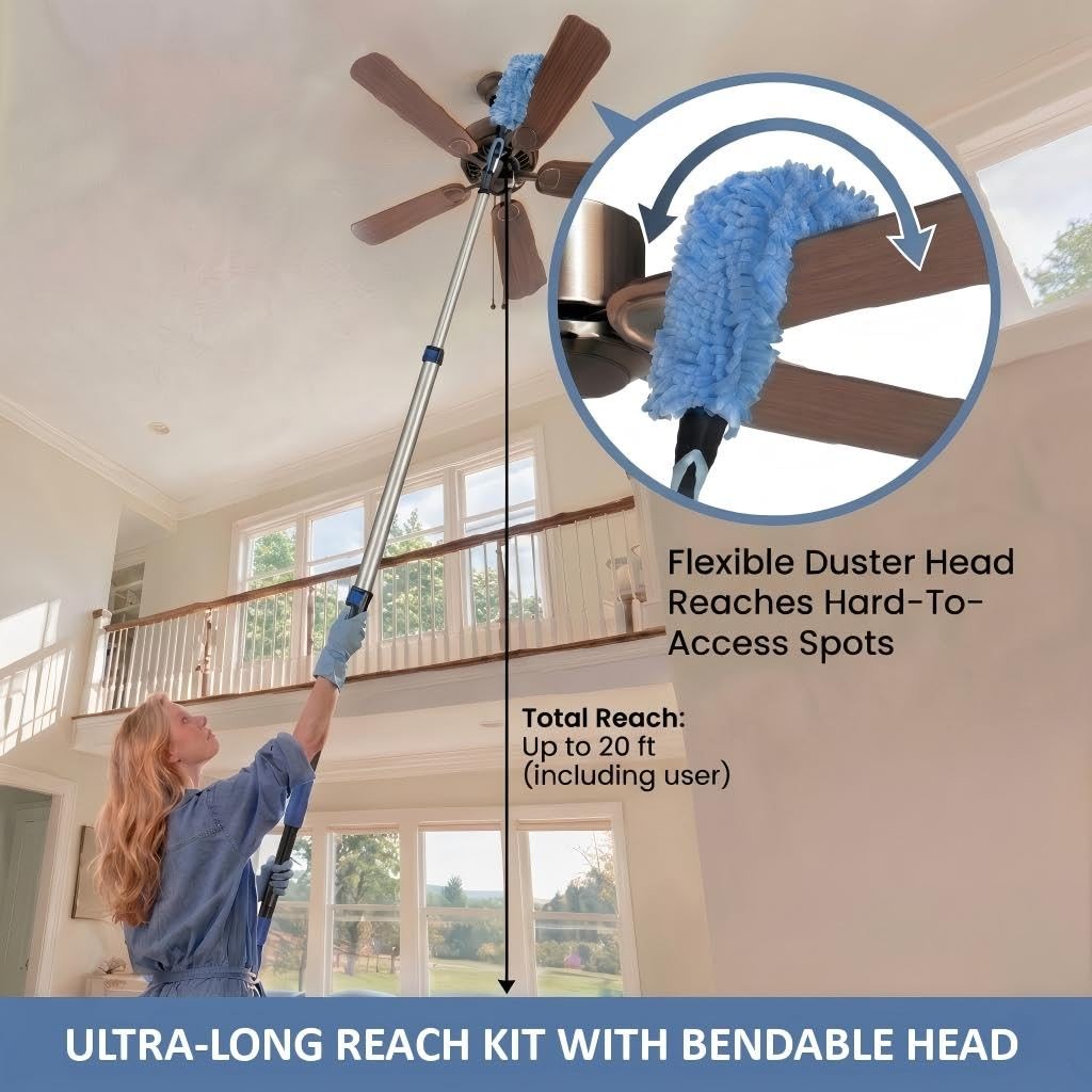 20ft High Ceiling Duster Kits with 5-12ft Heavy Duty Extension Pole – Fan Bla…