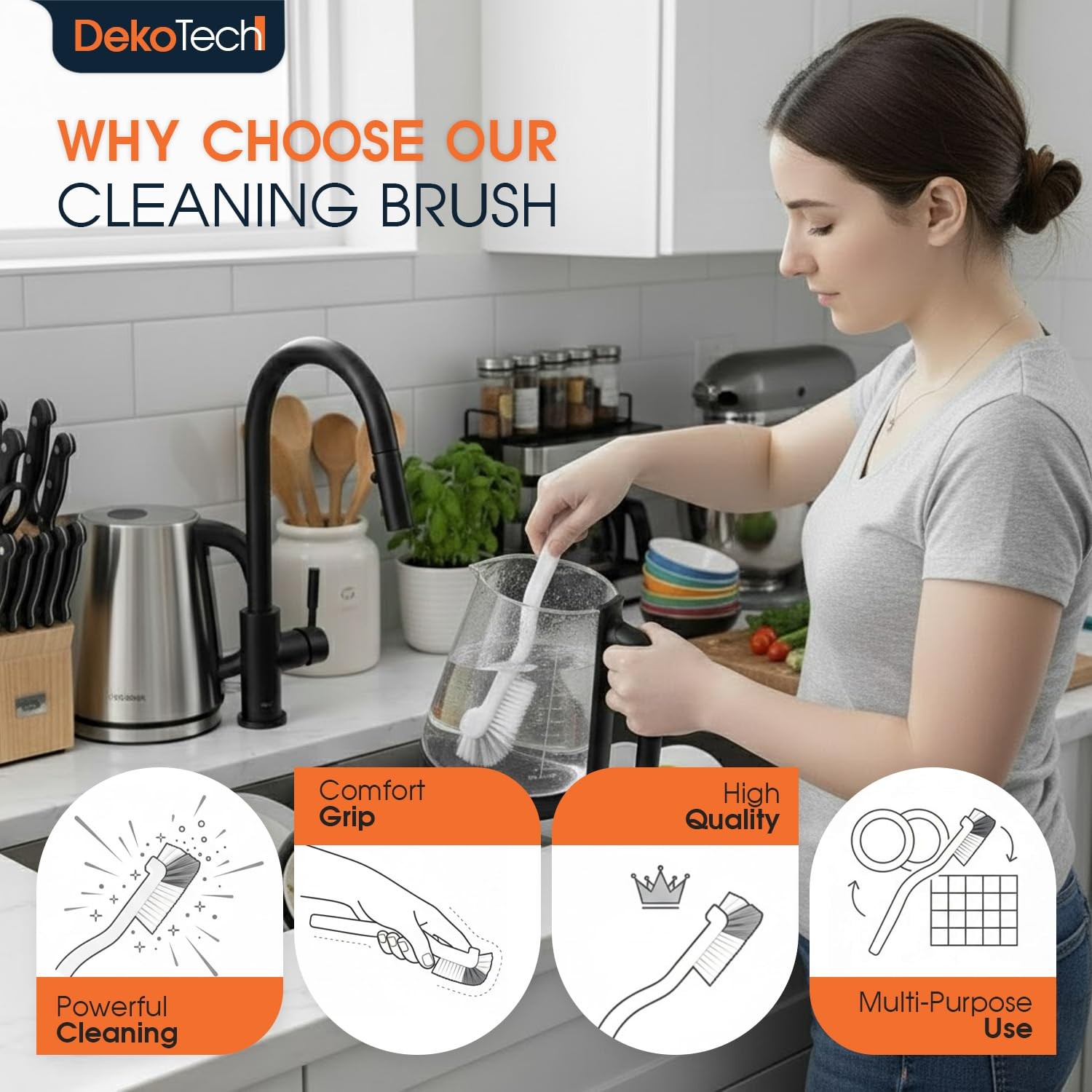 Cleaning Brush for Kitchen and Bathroom – Stiff Bristle Scrub Brush for Bottl…