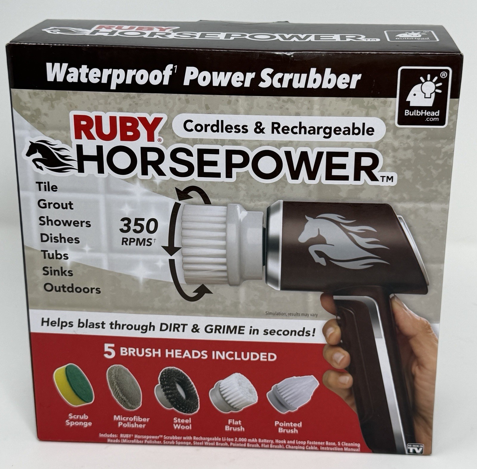 Horsepower Waterproof Power Scrubber Cordless & Rechargeable R1-0524 NIB