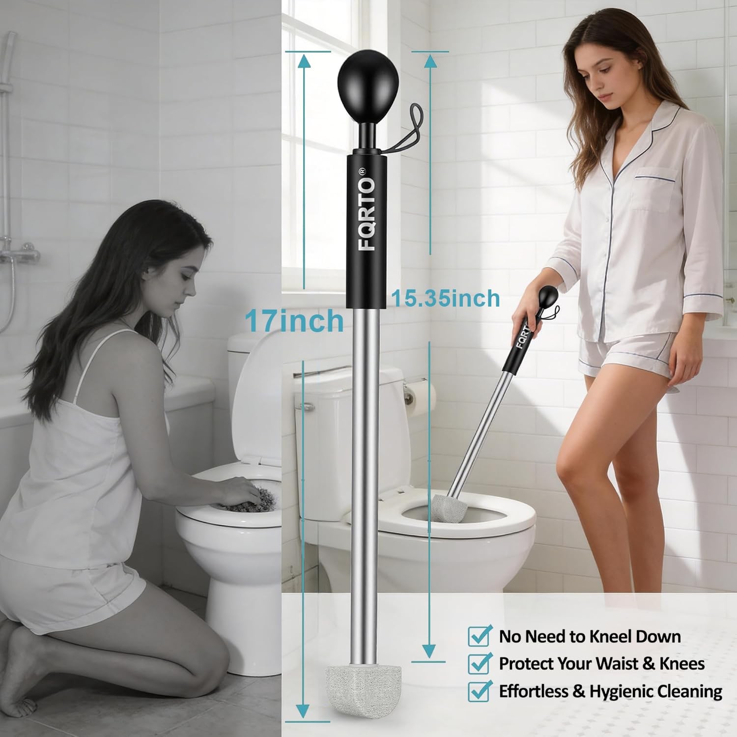 FQRTO 8-Pack Pumice Stone Toilet Cleaner with Long Handle – Hard 16, Black
