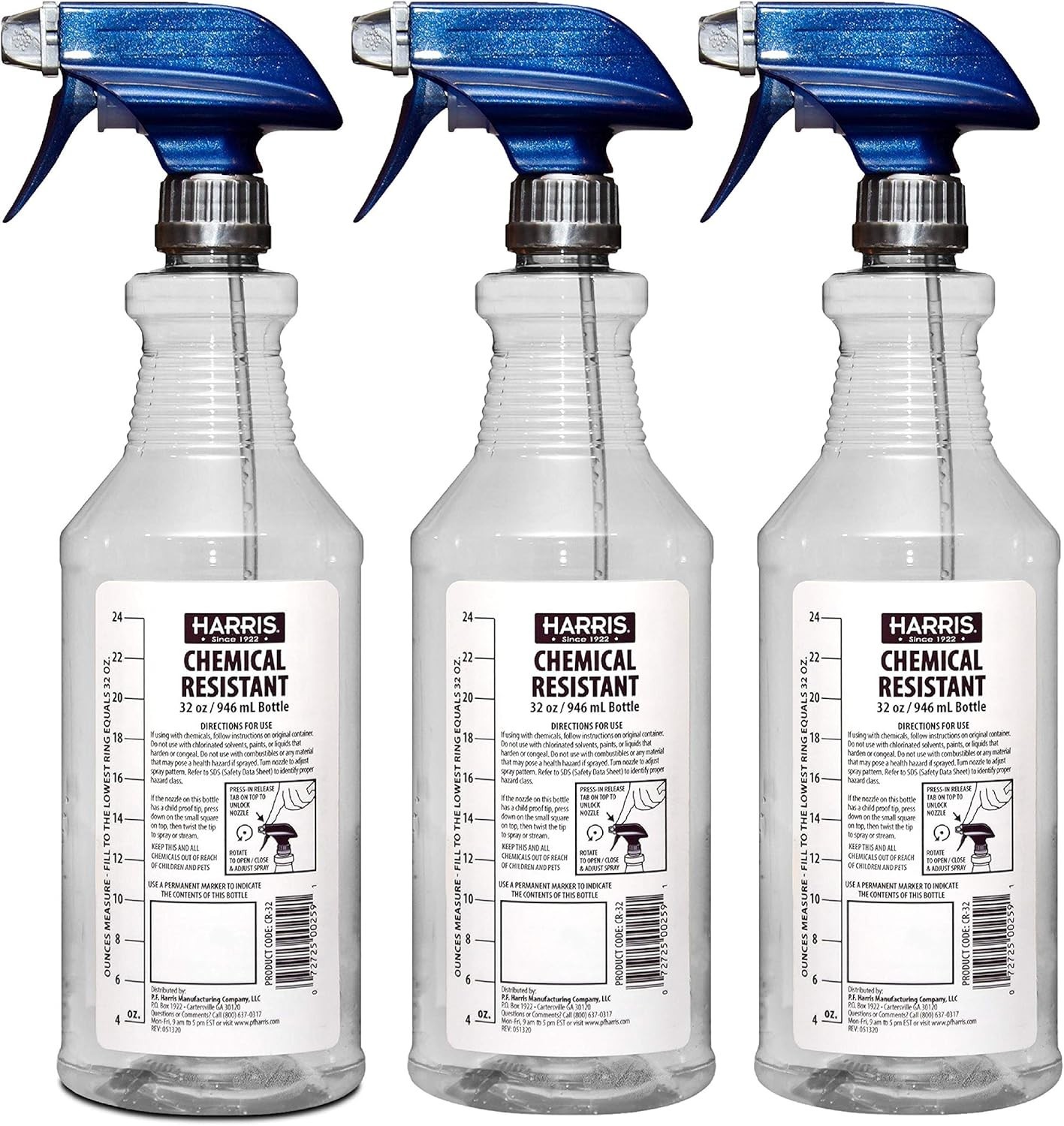 32oz Chemically Resistant Empty Spray Bottles – 3 Count with Trigger