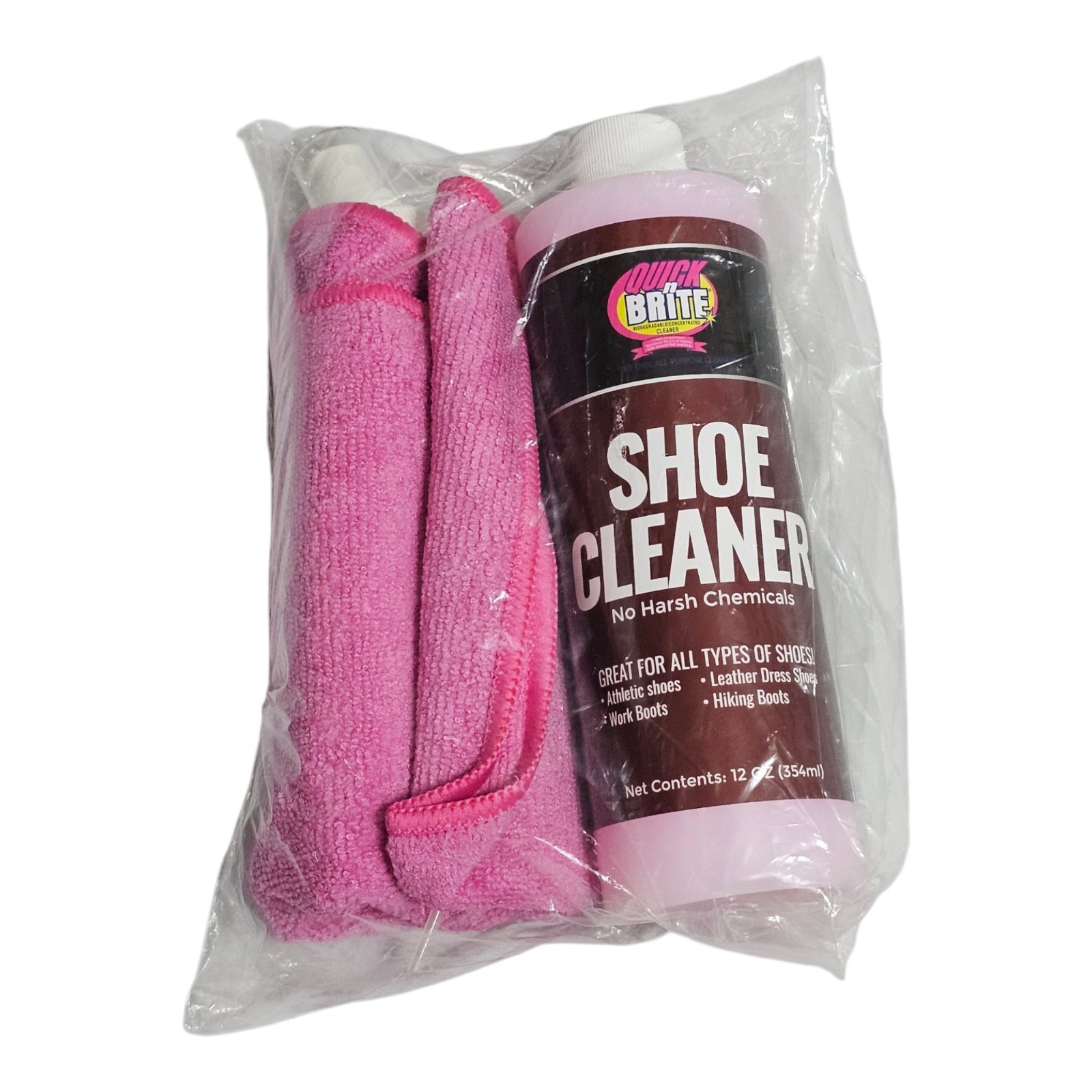 Quick ’n Brite Shoe Cleaner Kit With Cloth, Brush & Sprayer 12 Oz