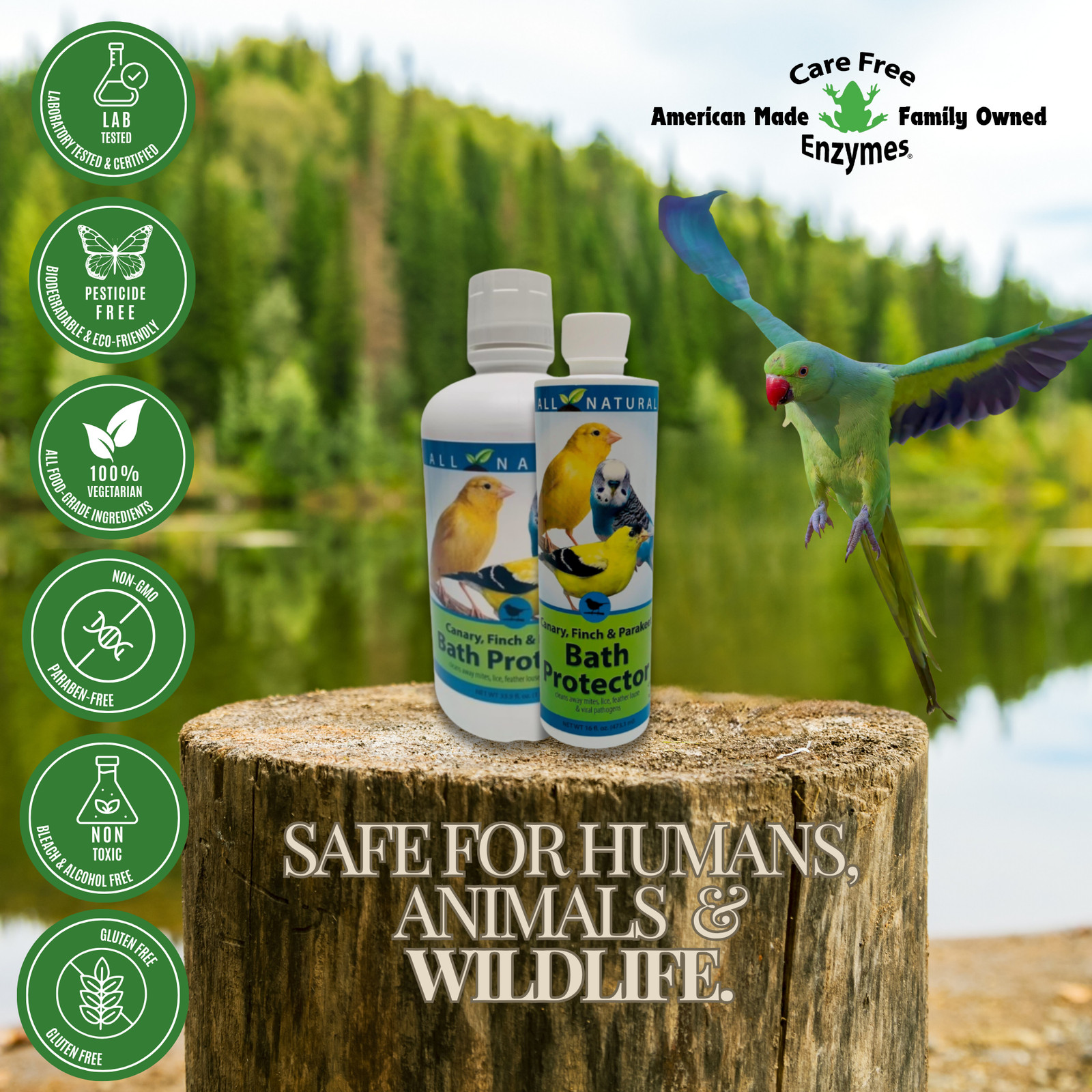 Pet Bird Bath Water Protector | For Canaries, Finches & Parakeets | 16 oz & 33.9