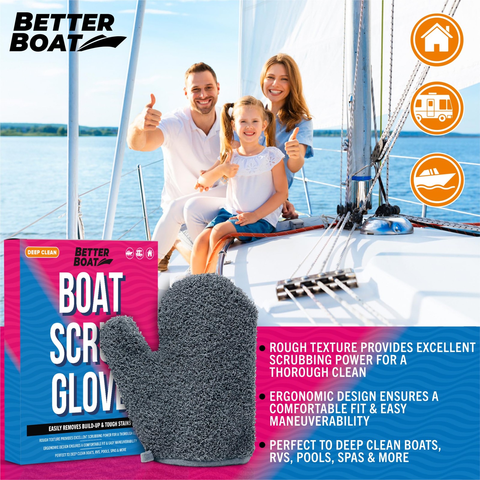 Boat Scrubbing Brush Glove Heavyduty Deck And Hull Scrub Mitt For Floors Aluminu