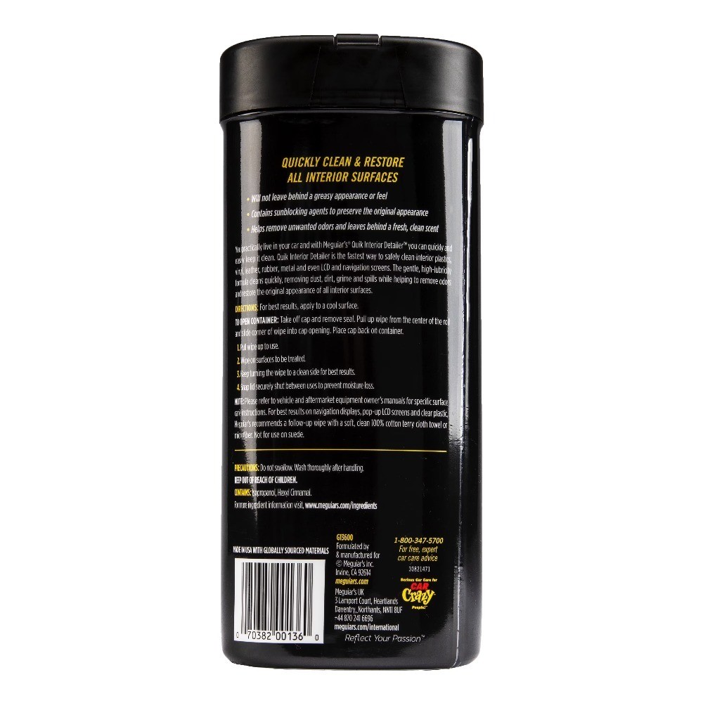 Quik Interior Detailer Cleaner Wipes, G13600, 30 Wipes