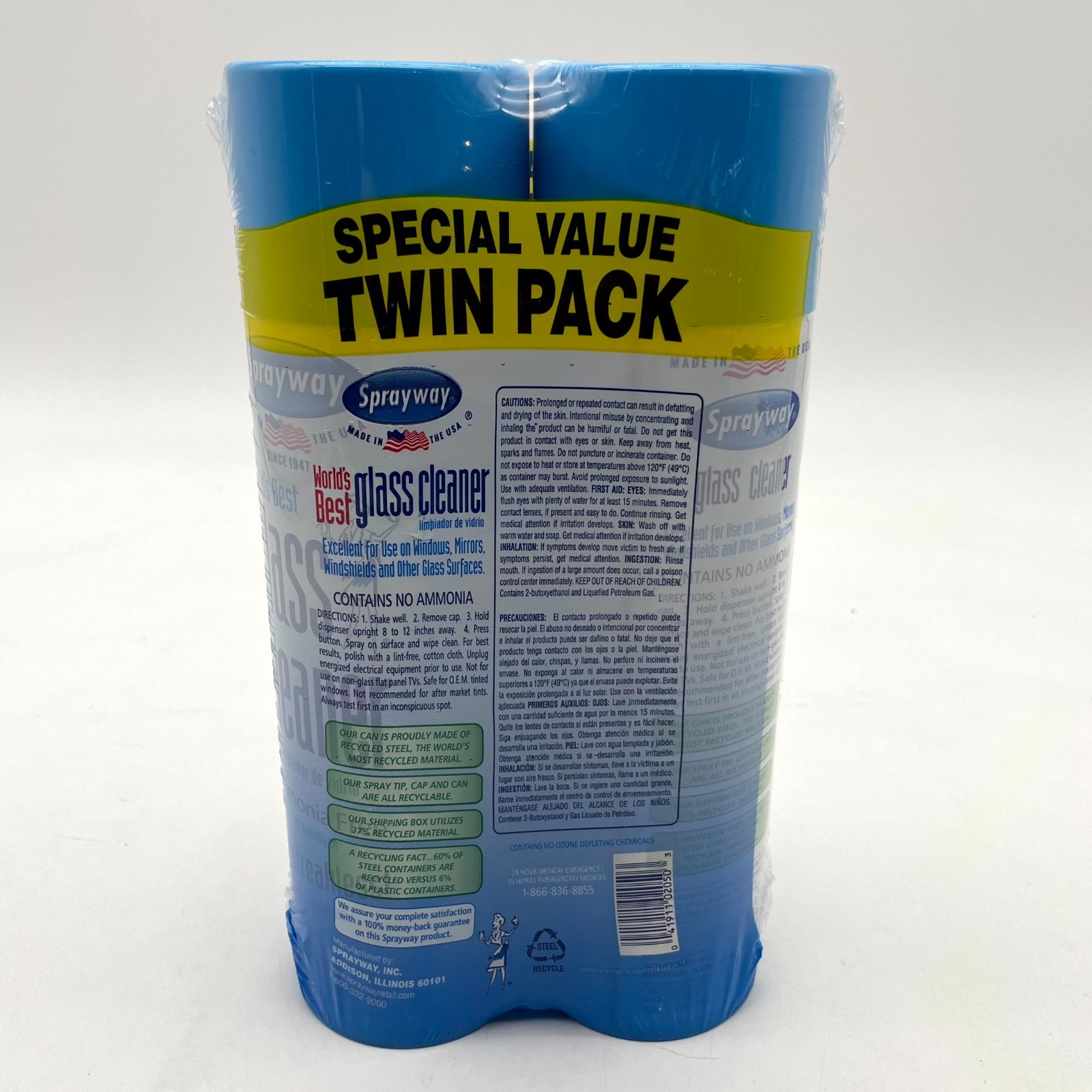 Sprayway Glass Cleaner Foaming Aerosol Spray Ammonia-Free 19 Oz Each (Twin Pack)
