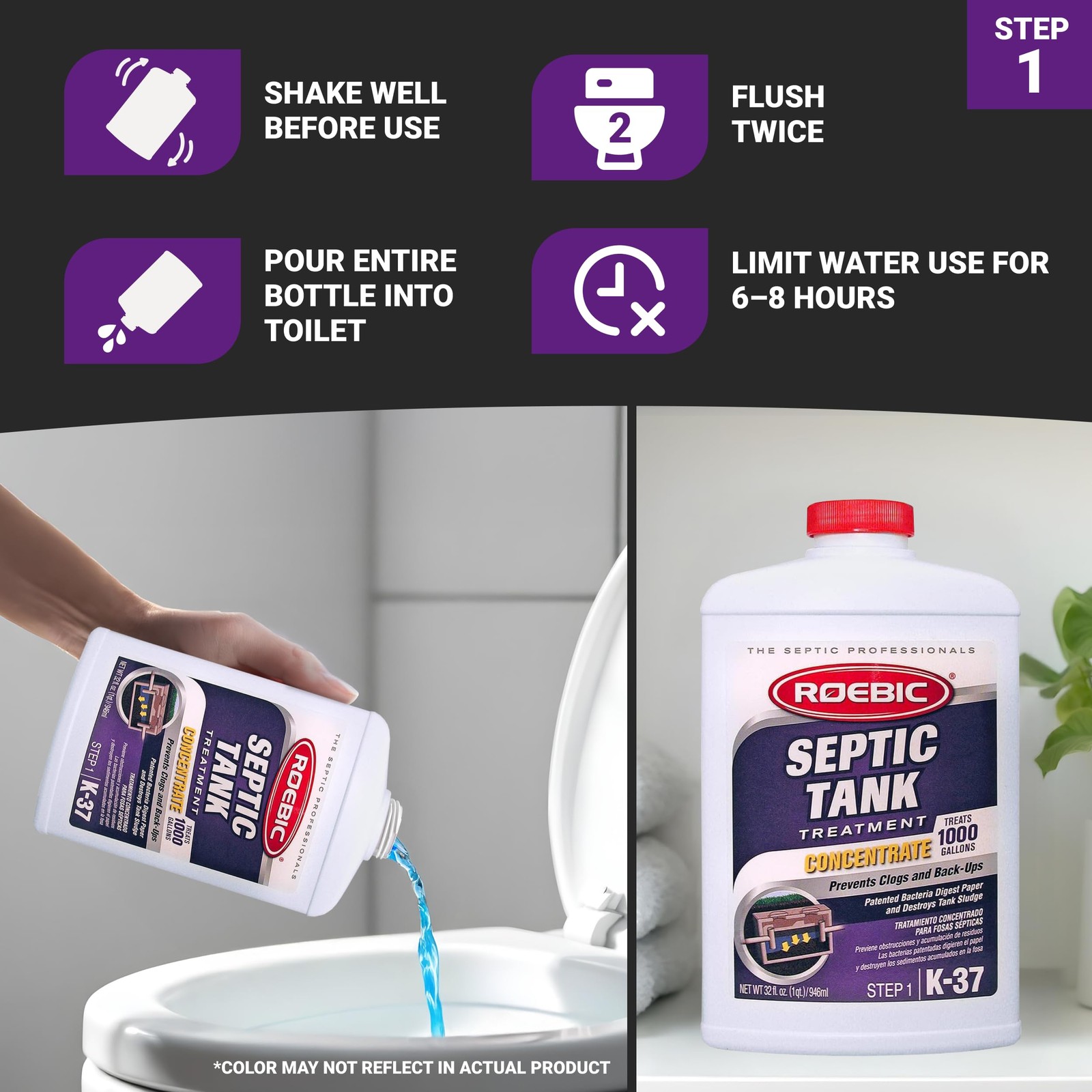 Roebic SMP-1000-PAK-1 Complete Septic System Maintenance Kit 4 Quarts, Pack of
