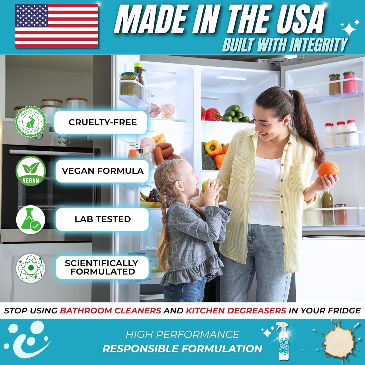 Fridge Cleaner – Cleans Inside Refrigerator for Spotless, Food-Contact Safe S…
