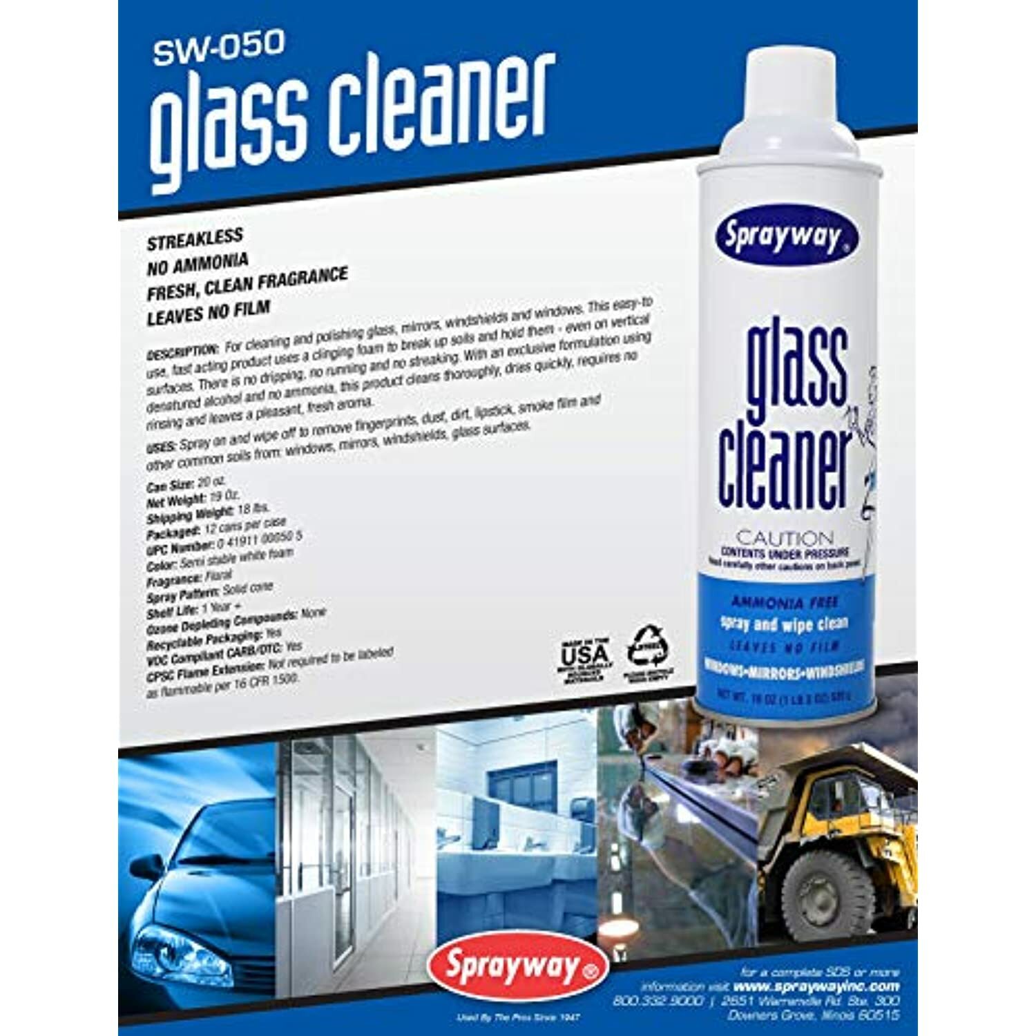 Sprayway SW050-12 Glass Cleaner, 19 oz, Pack of 12