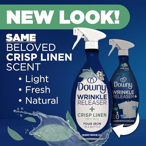 Downy Wrinkle Releaser Spray, Crisp Linen Scent, 33.8 Fl Oz, 2 Pack