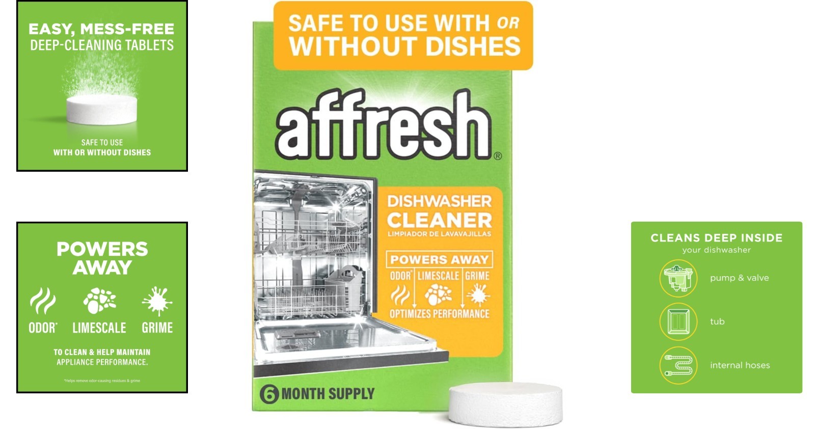 Lemon-Scented Dishwasher Cleaner Tablets – 6 Count, Bacteria & Limescale Remover